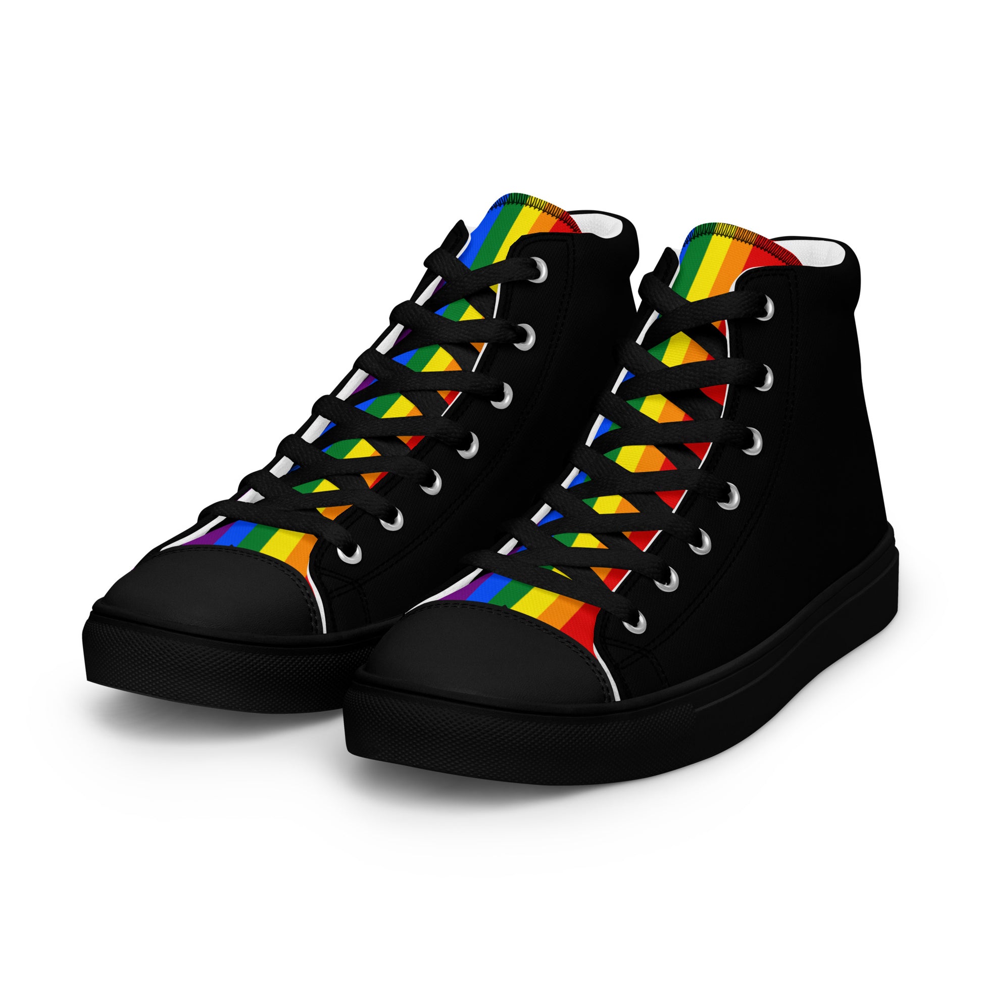 LGBTQ Pride Stripe Women’s High Top Canvas Athletic Shoes - Black womens-high-top-canvas-shoes-black-left-front-658610cdb08a2