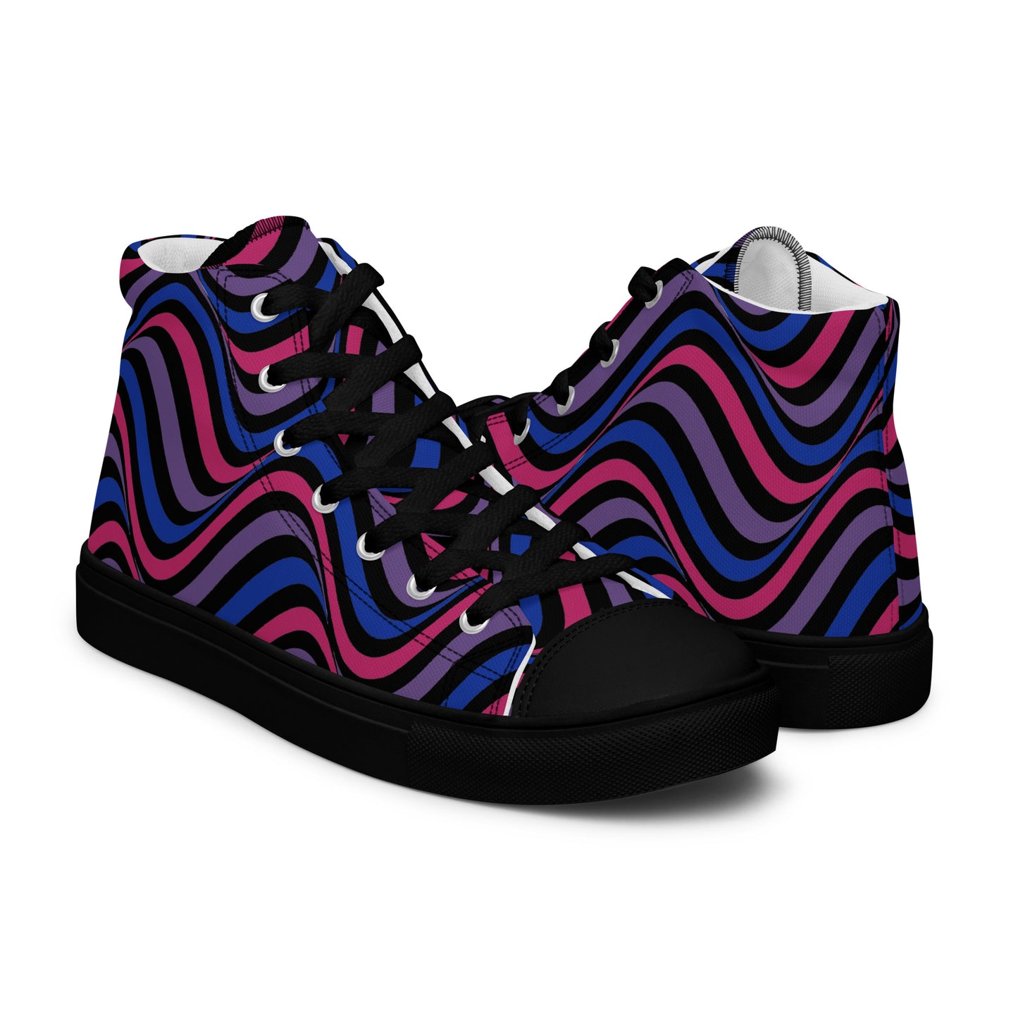 Bisexual Bi Wavey Women’s High Top Canvas Athletic Shoes womens-high-top-canvas-shoes-black-right-657e852075481