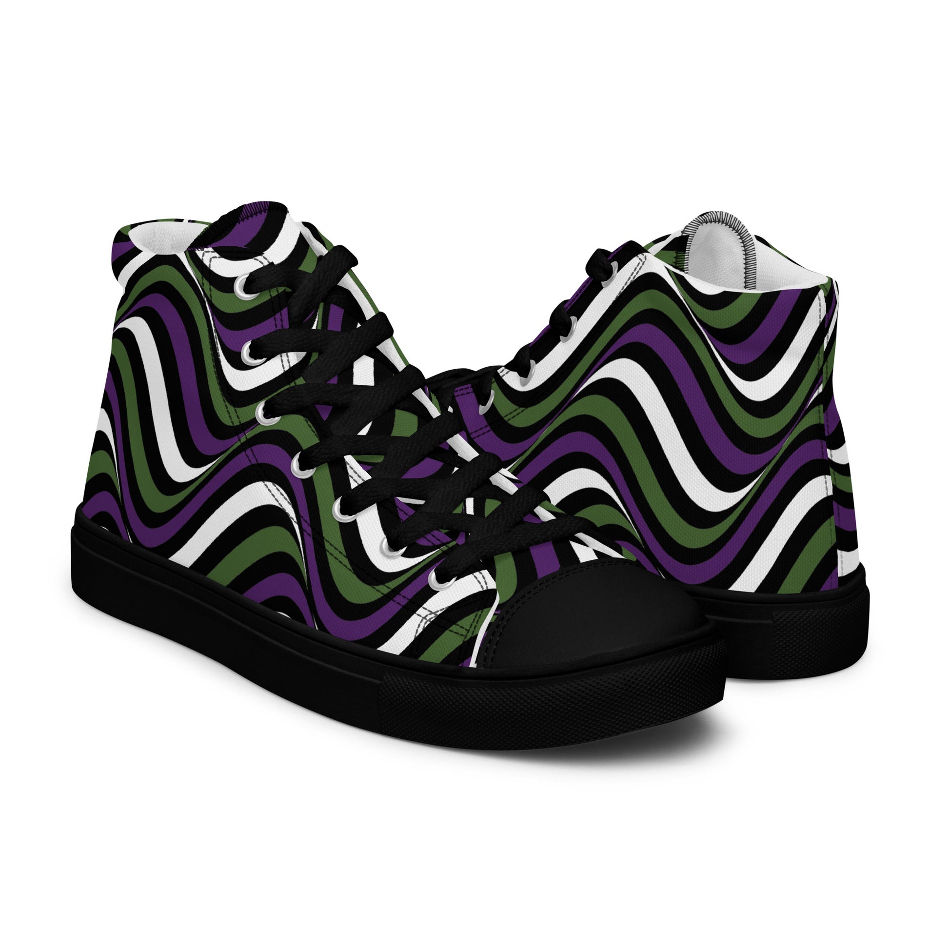 Genderqueer Wavey Women’s High Top Canvas Athletic Shoes womens-high-top-canvas-shoes-black-right-657f8428d4943