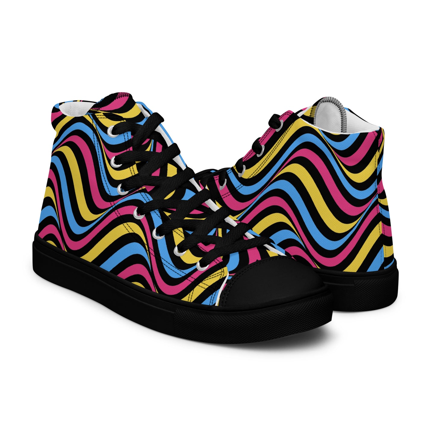 Pansexual Pan Pride Wavey Women’s High Top Canvas Athletic Shoes womens-high-top-canvas-shoes-black-right-657f85de1902d