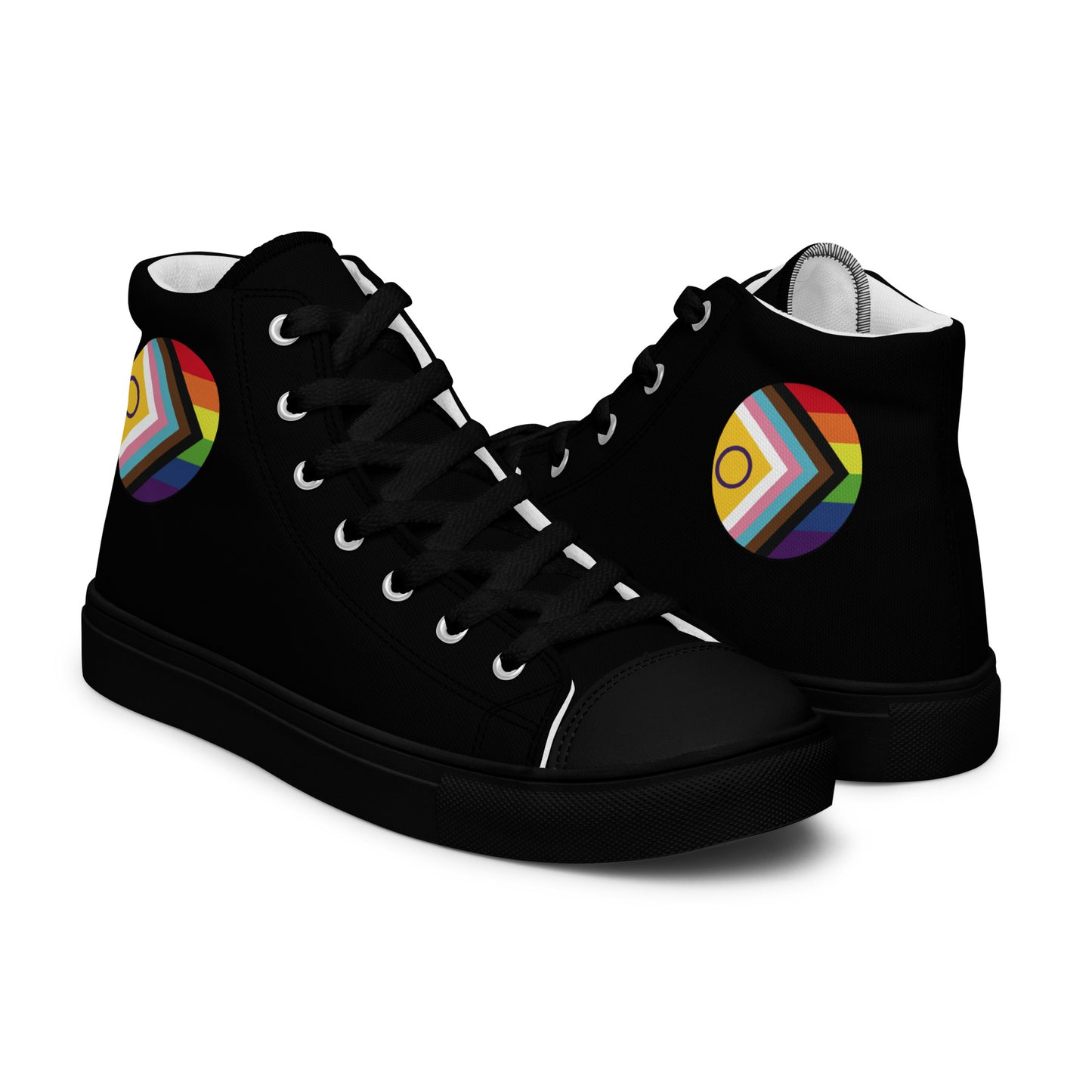 LGBTQ Intersex Progress Pride Women’s High Top Canvas Athletic Shoes womens-high-top-canvas-shoes-black-right-657f978d6122d