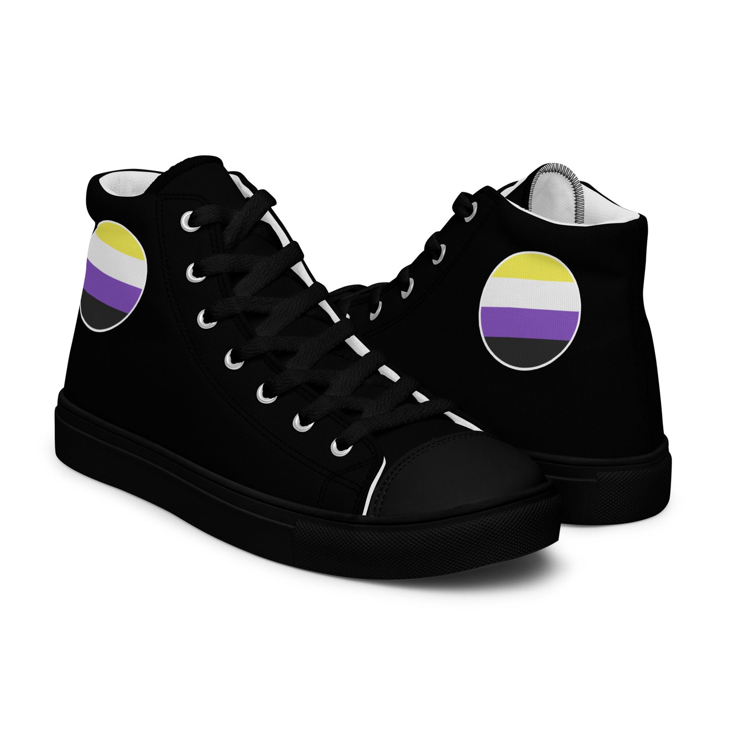 Nonbinary Enby Women’s High Top Canvas Athletic Shoes womens-high-top-canvas-shoes-black-right-657f9ac072bbb