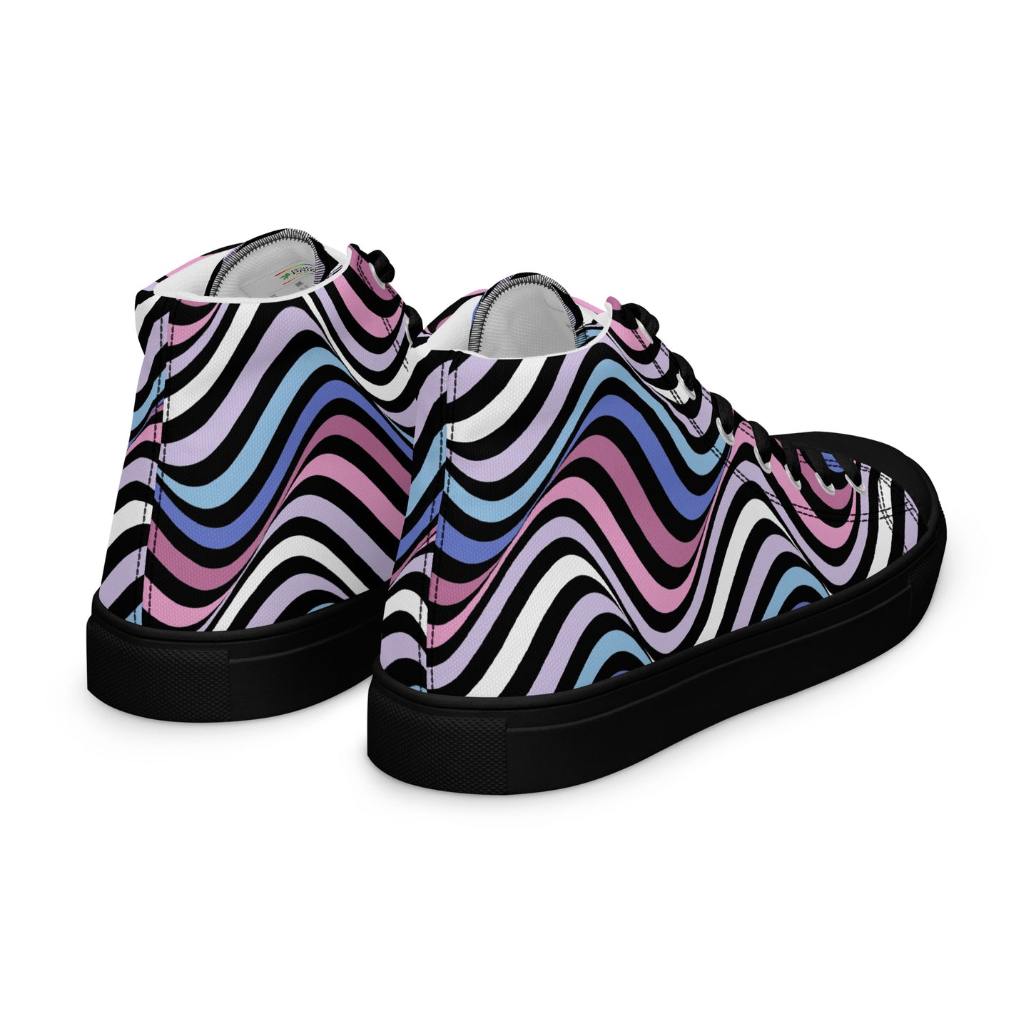 Bigender Wavey Women’s High Top Canvas Athletic Shoes womens-high-top-canvas-shoes-black-right-back-657e84306686a