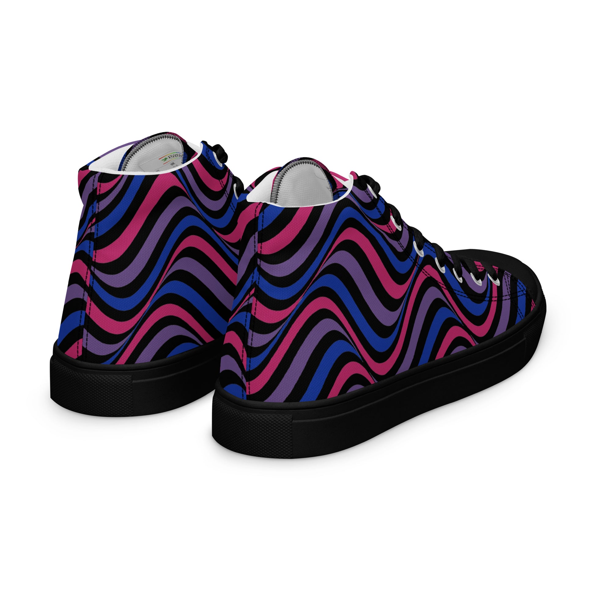 Bisexual Bi Wavey Women’s High Top Canvas Athletic Shoes womens-high-top-canvas-shoes-black-right-back-657e852074bd1