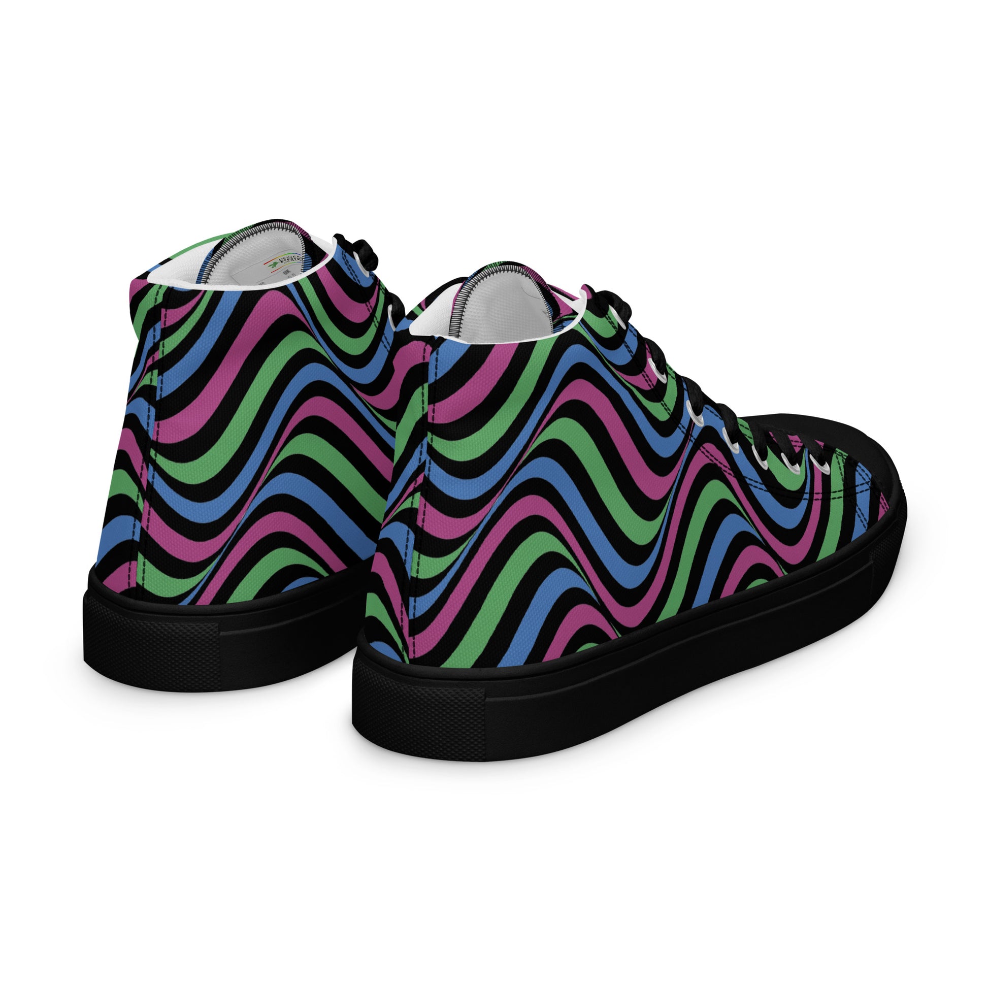 Polysexual Poly Pride Wavey Women’s High Top Canvas Athletic Shoes womens-high-top-canvas-shoes-black-right-back-657f865080fcb