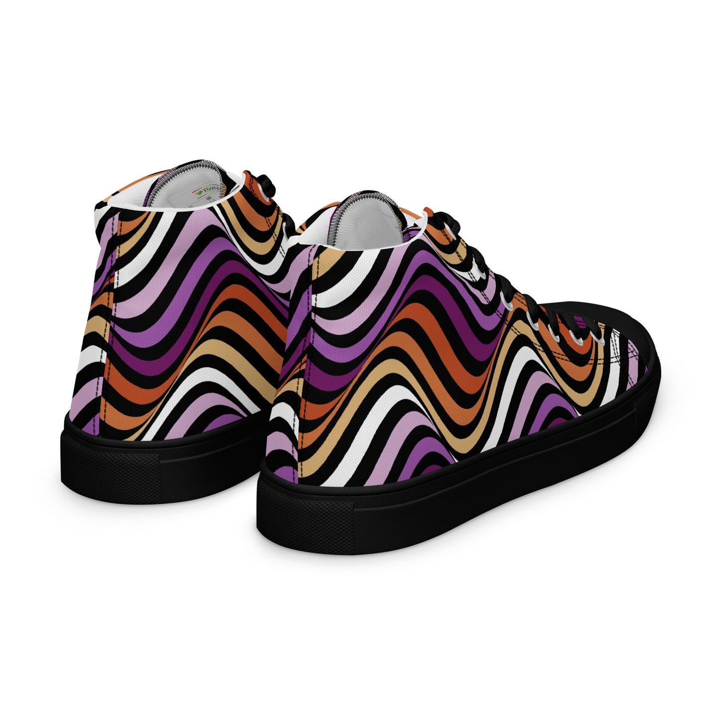 Lesbian Pride Wavey Women’s High Top Canvas Athletic Shoes womens-high-top-canvas-shoes-black-right-back-657f880a61ca2