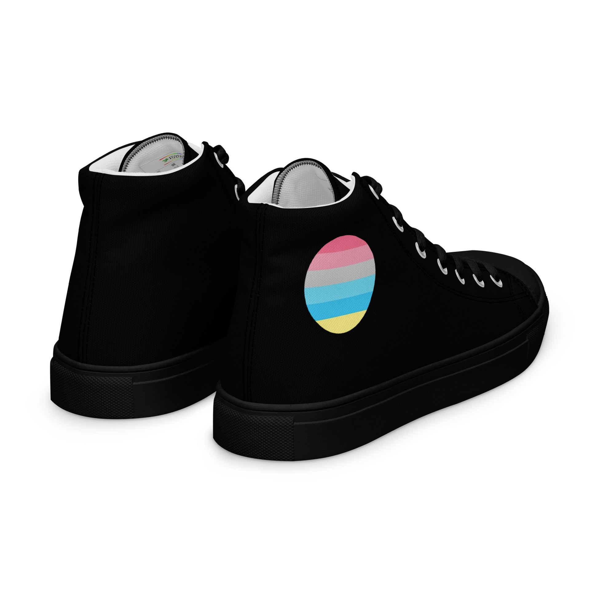 Genderflux Women’s High Top Canvas Athletic Shoes womens-high-top-canvas-shoes-black-right-back-657f90e77433e