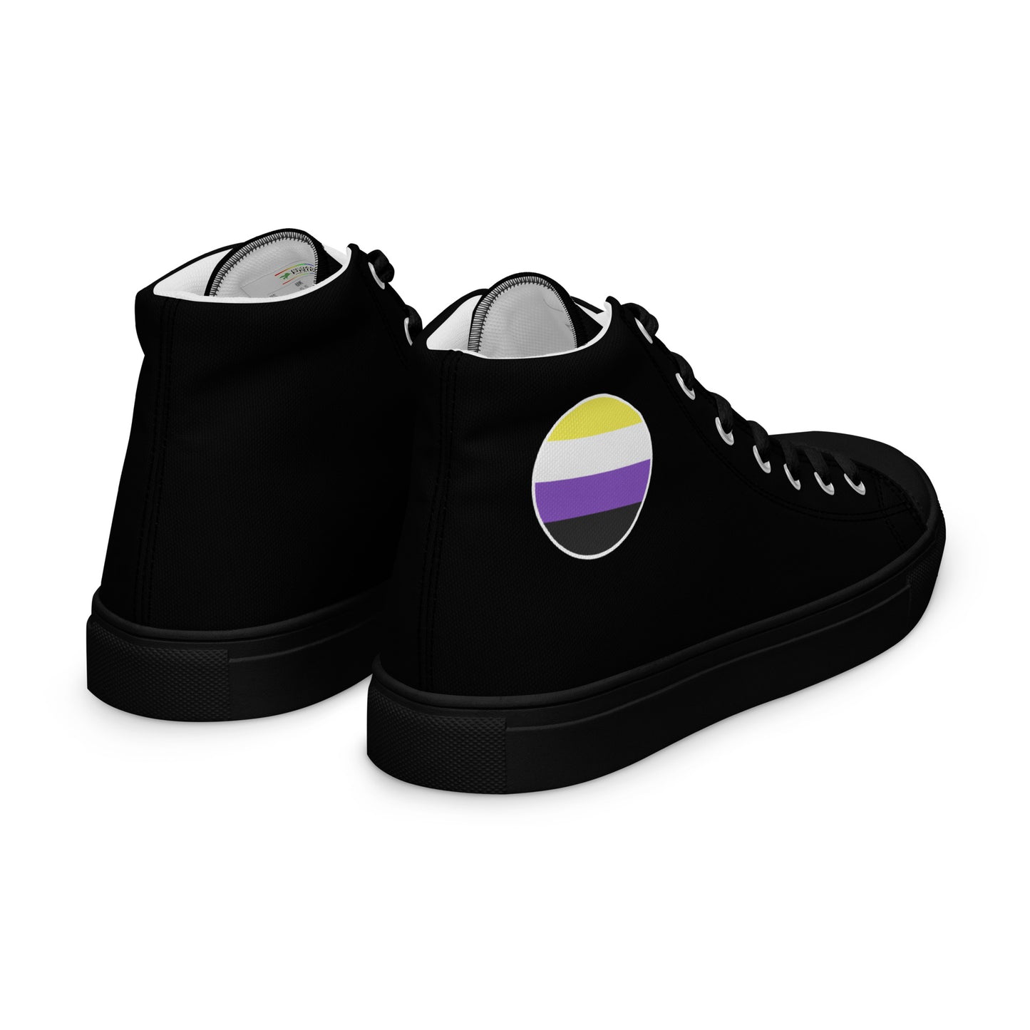 Nonbinary Enby Women’s High Top Canvas Athletic Shoes womens-high-top-canvas-shoes-black-right-back-657f9ac071b3d