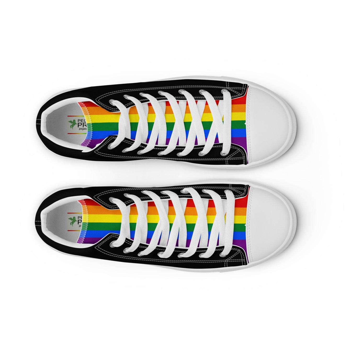 LGBTQ Pride Stripe Women’s High Top Canvas Athletic Shoes - Black womens-high-top-canvas-shoes-white-front-2-658610cdb1af0