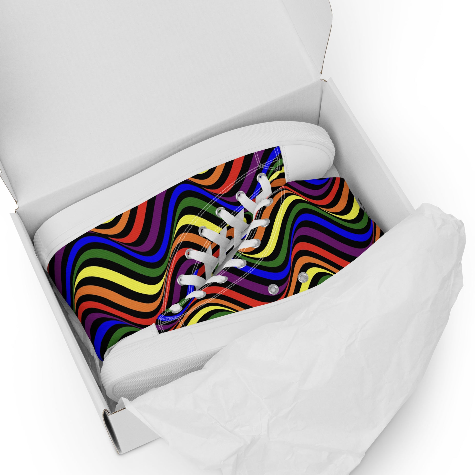 LGBTQ Pride Wavey Women’s High Top Canvas Athletic Shoes womens-high-top-canvas-shoes-white-front-657f86c7e47cb