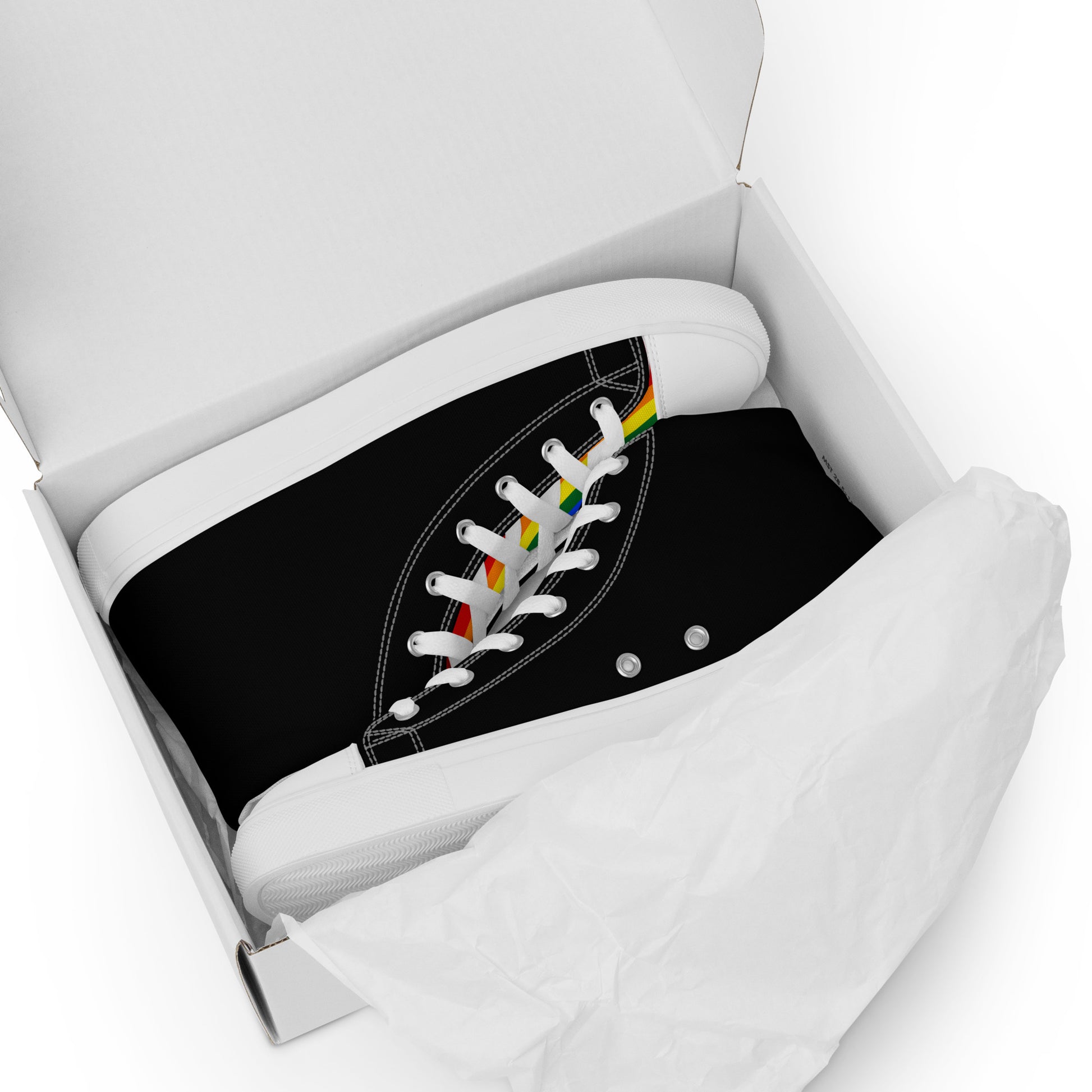 LGBTQ Pride Stripe Women’s High Top Canvas Athletic Shoes - Black womens-high-top-canvas-shoes-white-front-658610cdb0d2a