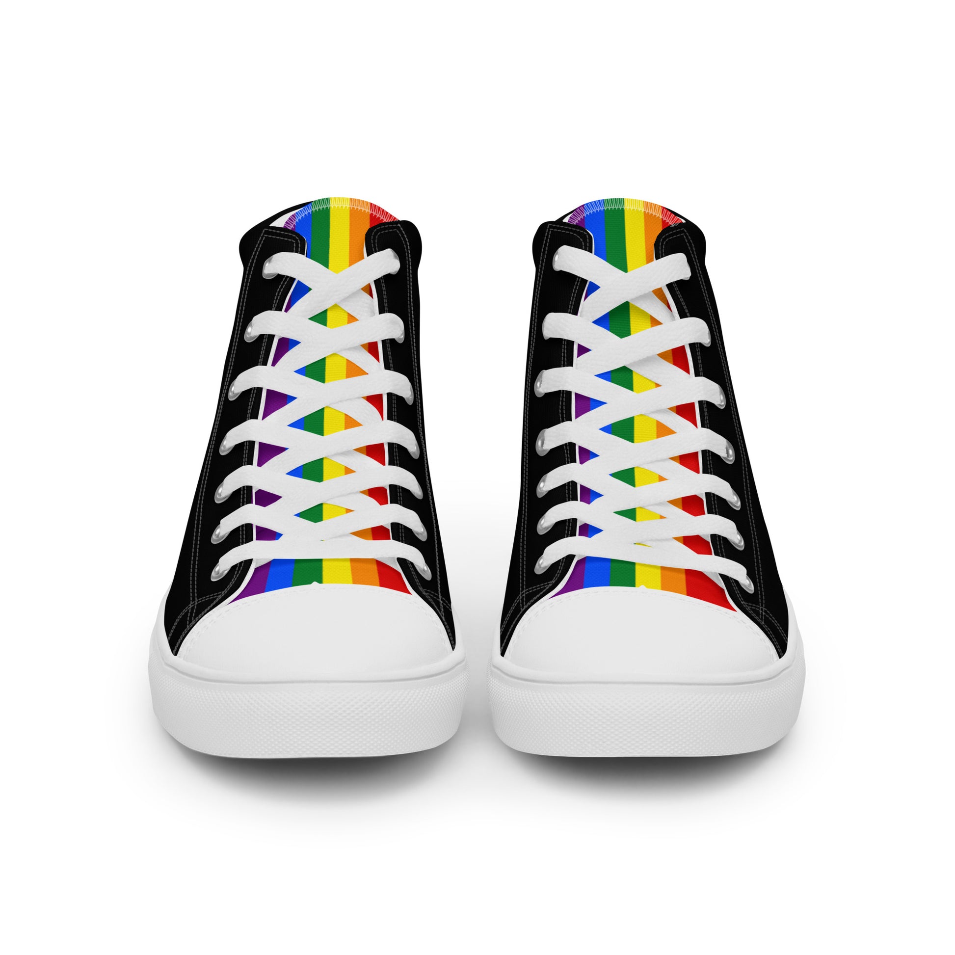 LGBTQ Pride Stripe Women’s High Top Canvas Athletic Shoes - Black womens-high-top-canvas-shoes-white-front-658610cdb1791