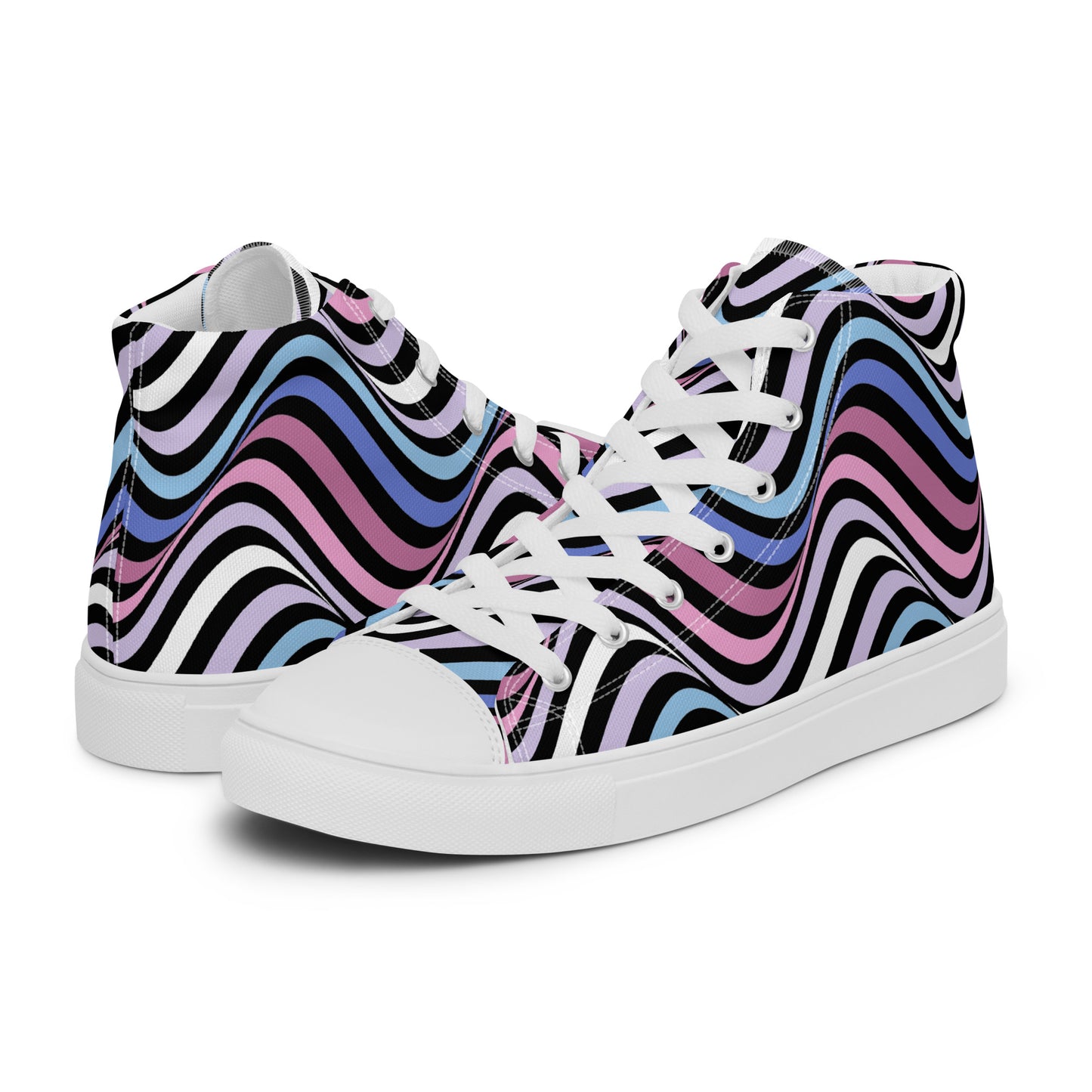 Bigender Wavey Women’s High Top Canvas Athletic Shoes White Bigender womens-high-top-canvas-shoes-white-left-657e8430679ee