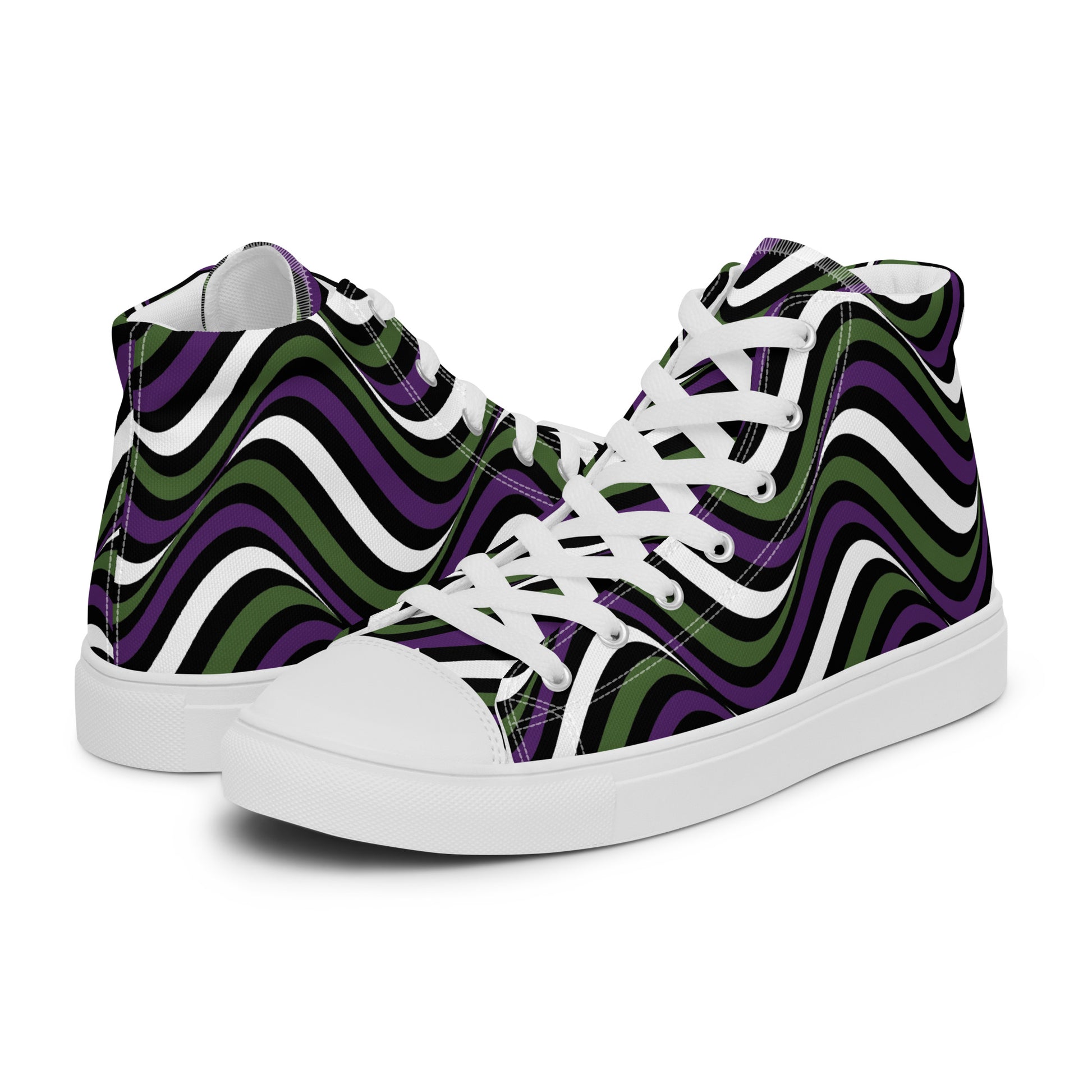 Genderqueer Wavey Women’s High Top Canvas Athletic Shoes White Genderqueer womens-high-top-canvas-shoes-white-left-657f8428d4a50