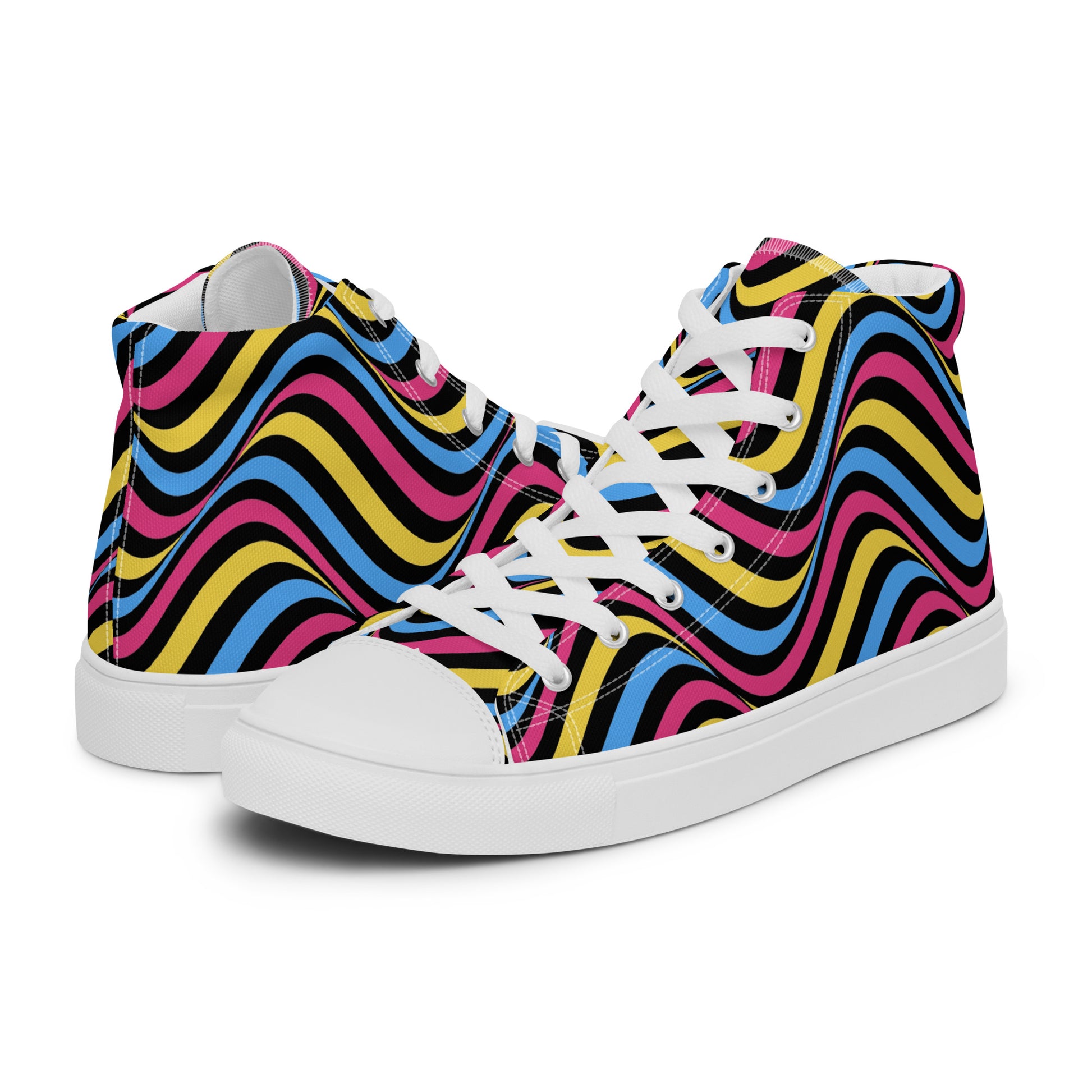 Pansexual Pan Pride Wavey Women’s High Top Canvas Athletic Shoes White Pansexual womens-high-top-canvas-shoes-white-left-657f85de191a2