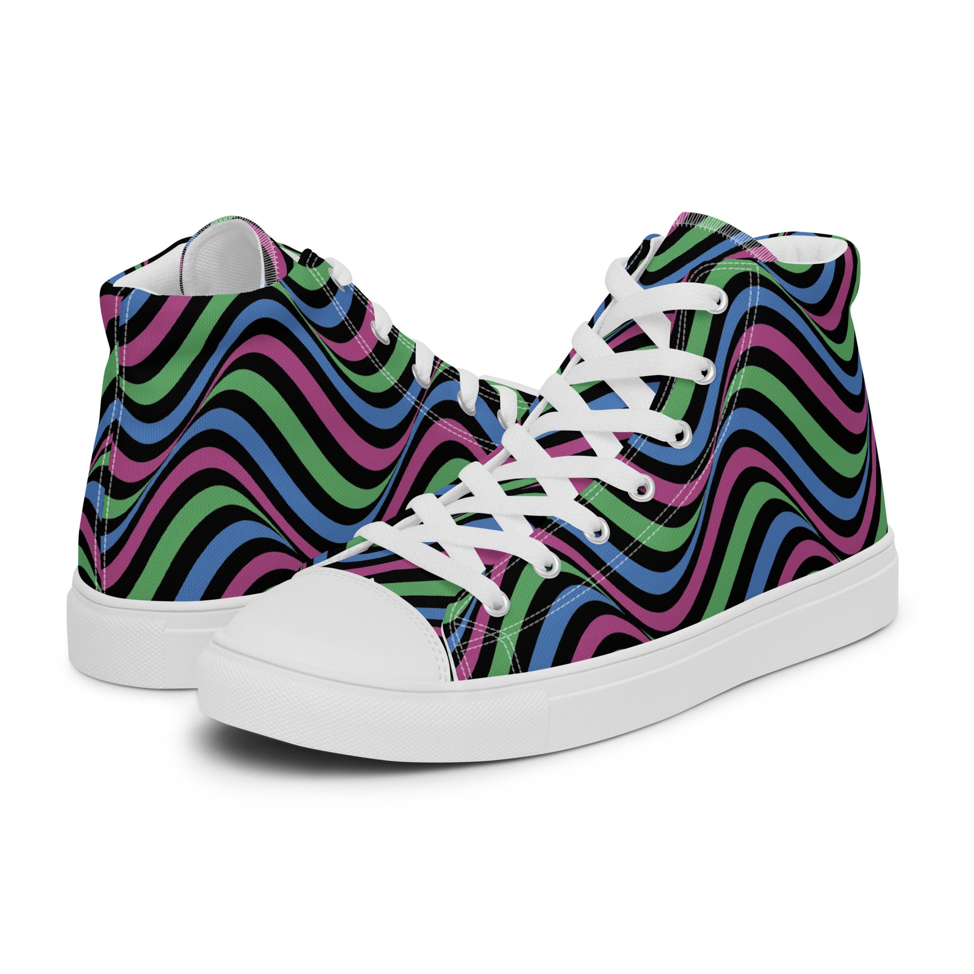 Polysexual Poly Pride Wavey Women’s High Top Canvas Athletic Shoes White Polysexual womens-high-top-canvas-shoes-white-left-657f865081ec3