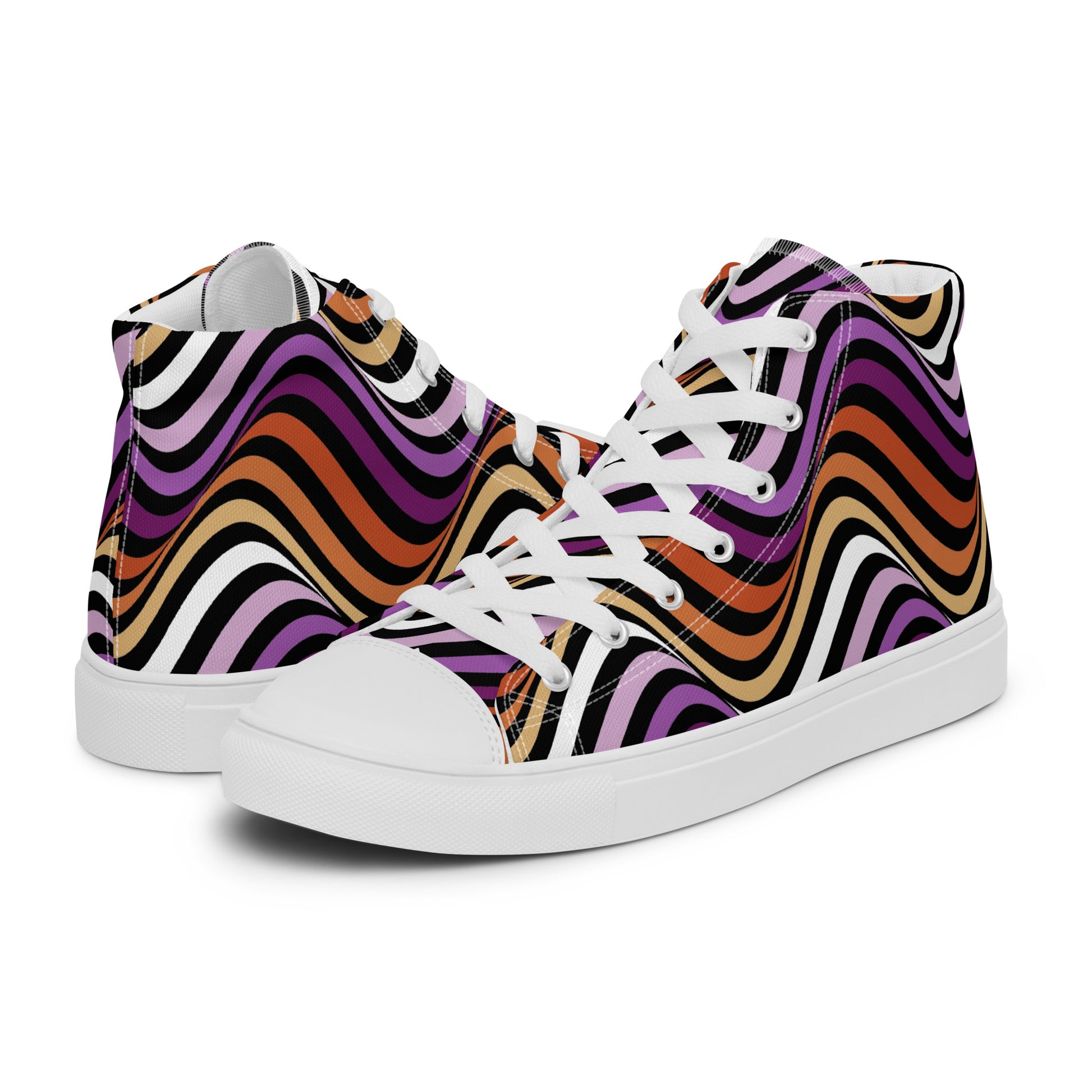 Lesbian Pride Wavey Women’s High Top Canvas Athletic Shoes White Lesbian womens-high-top-canvas-shoes-white-left-657f880a6264c