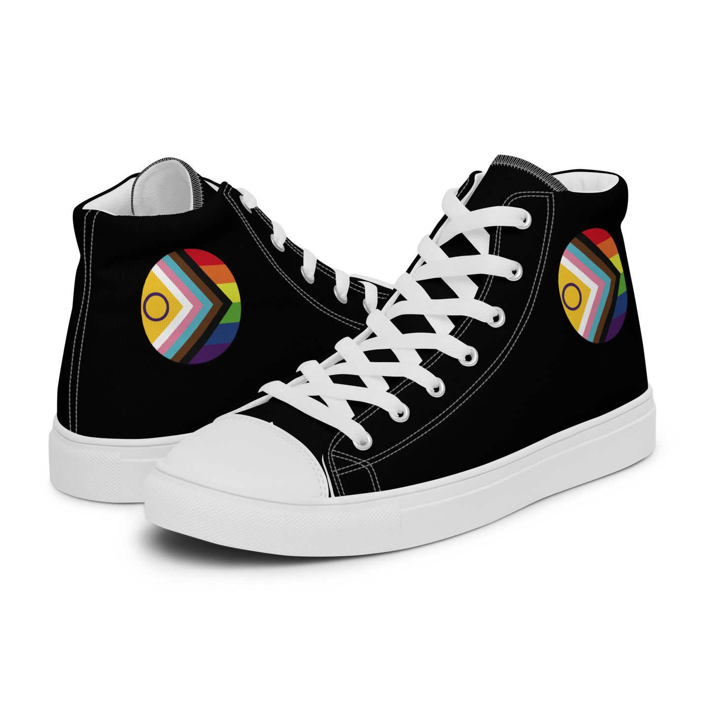 LGBTQ Intersex Progress Pride Women’s High Top Canvas Athletic Shoes White Pride womens-high-top-canvas-shoes-white-left-657f978d6137d