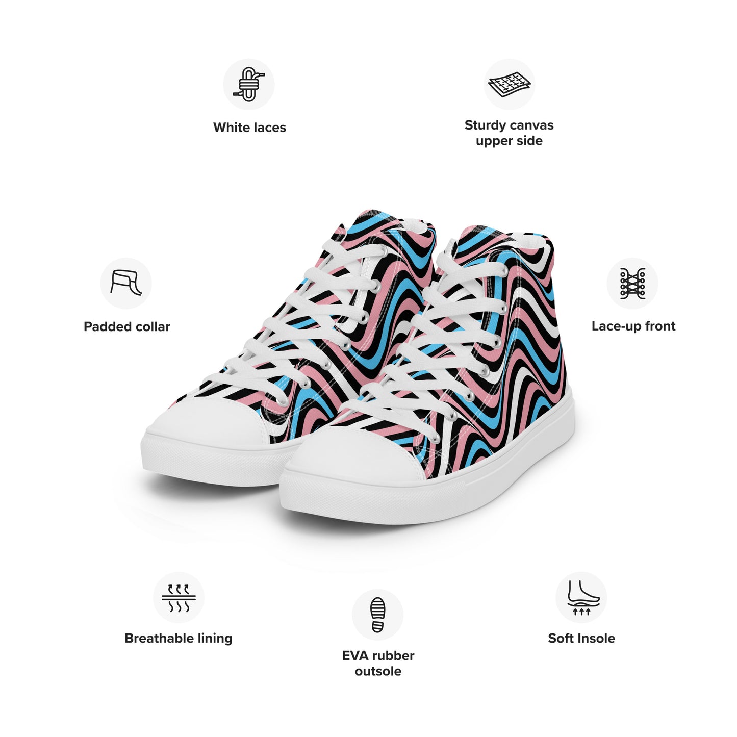 Transgender Trans Wavey Women’s High Top Canvas Athletic Shoes womens-high-top-canvas-shoes-white-left-front-657e81ff3fbb4