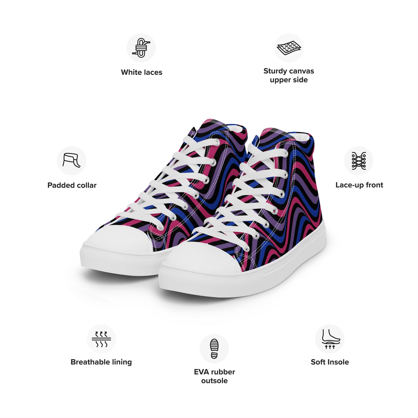 Bisexual Bi Wavey Women’s High Top Canvas Athletic Shoes womens-high-top-canvas-shoes-white-left-front-657e852074c70