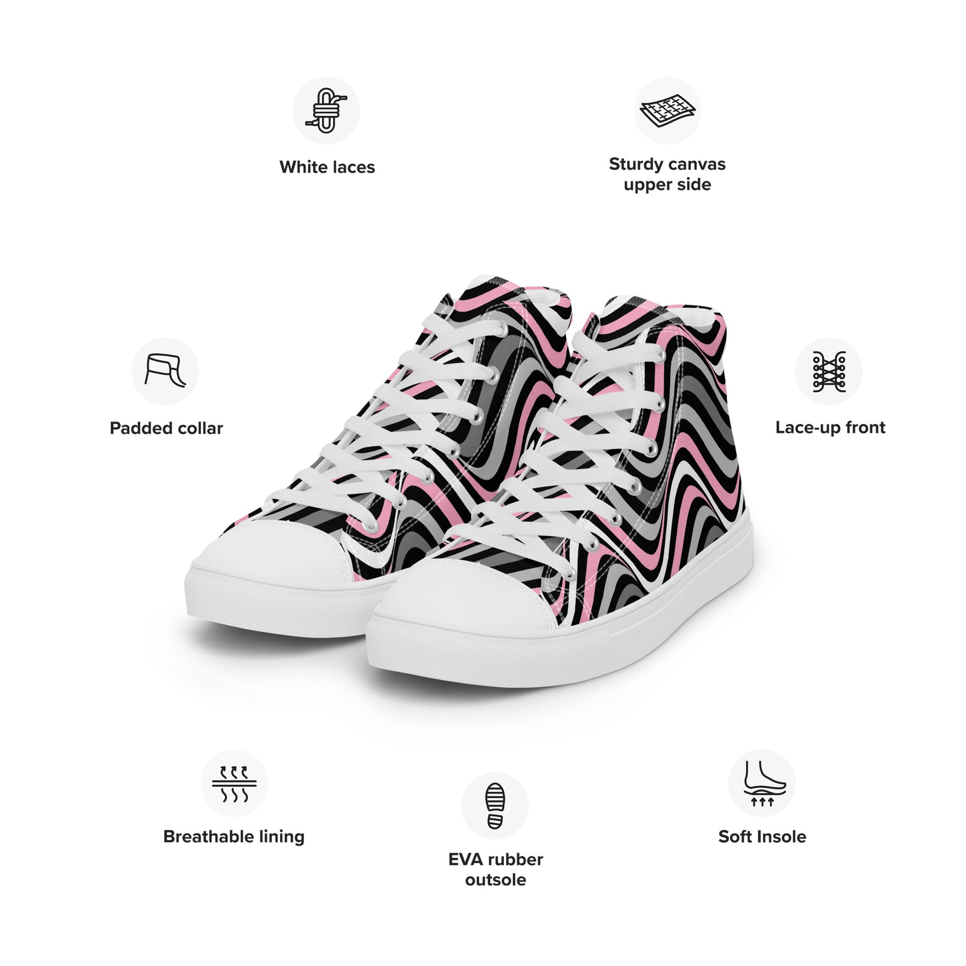 Demigirl Wavey Women’s High Top Canvas Athletic Shoes womens-high-top-canvas-shoes-white-left-front-657e85fba9012