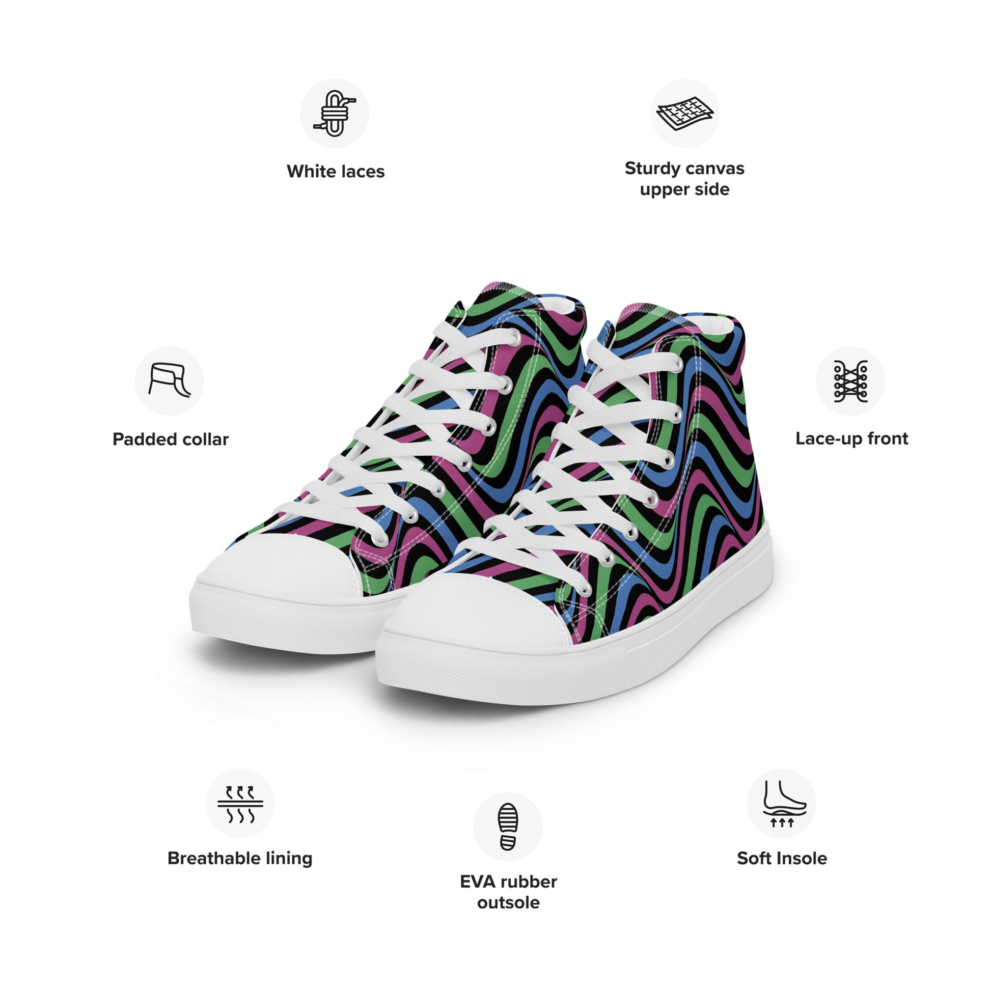 Polysexual Poly Pride Wavey Women’s High Top Canvas Athletic Shoes womens-high-top-canvas-shoes-white-left-front-657f86508106f