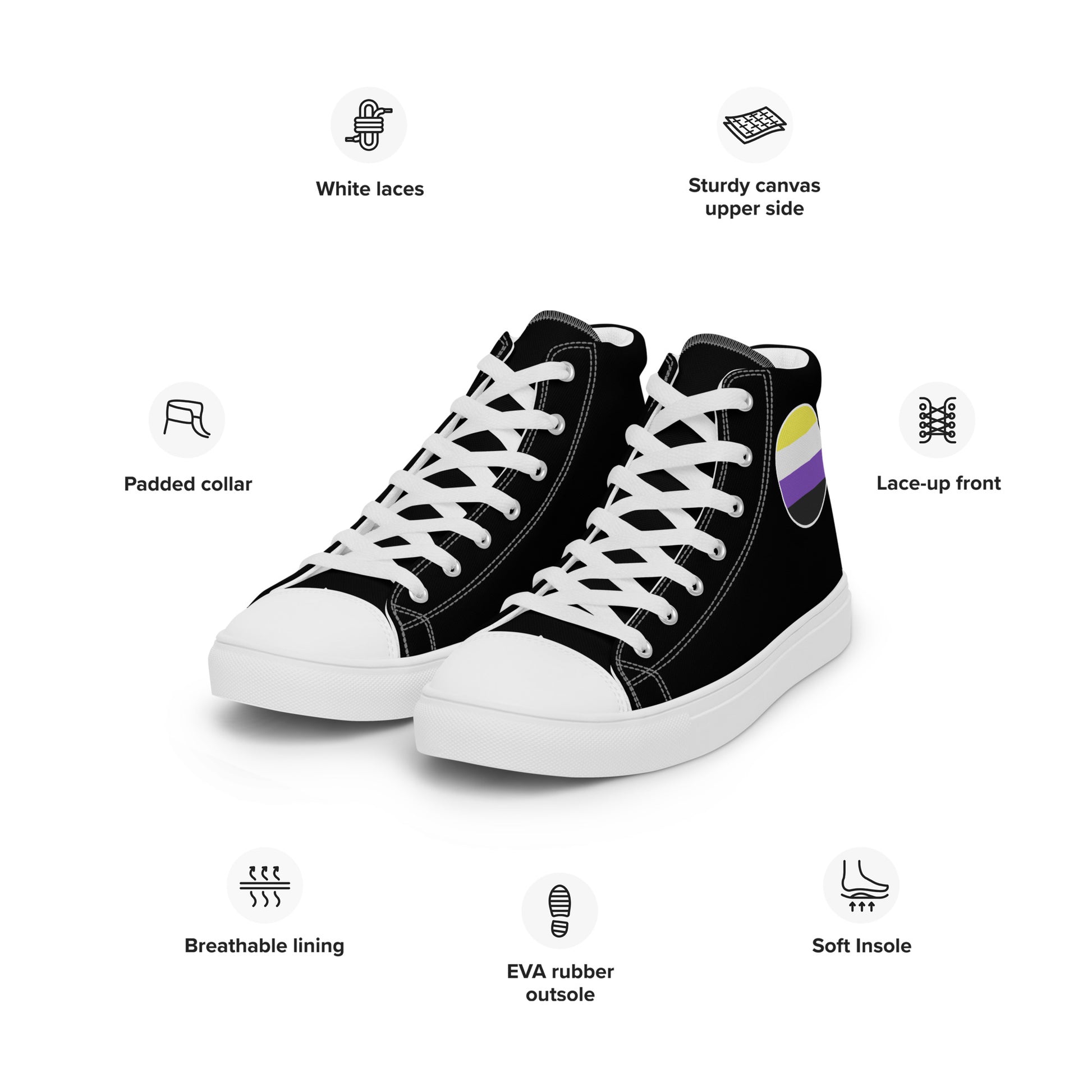 Nonbinary Enby Women’s High Top Canvas Athletic Shoes womens-high-top-canvas-shoes-white-left-front-657f9ac071c6c