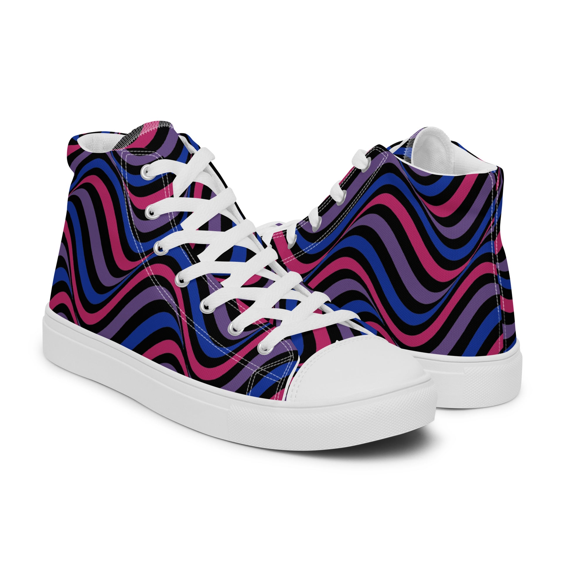 Bisexual Bi Wavey Women’s High Top Canvas Athletic Shoes womens-high-top-canvas-shoes-white-right-657e852075968