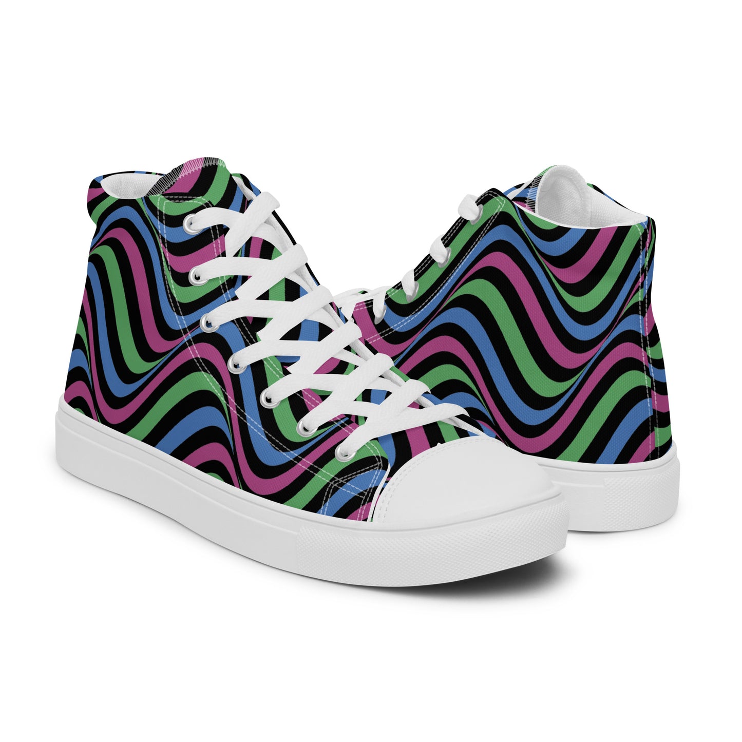 Polysexual Poly Pride Wavey Women’s High Top Canvas Athletic Shoes womens-high-top-canvas-shoes-white-right-657f86508221c