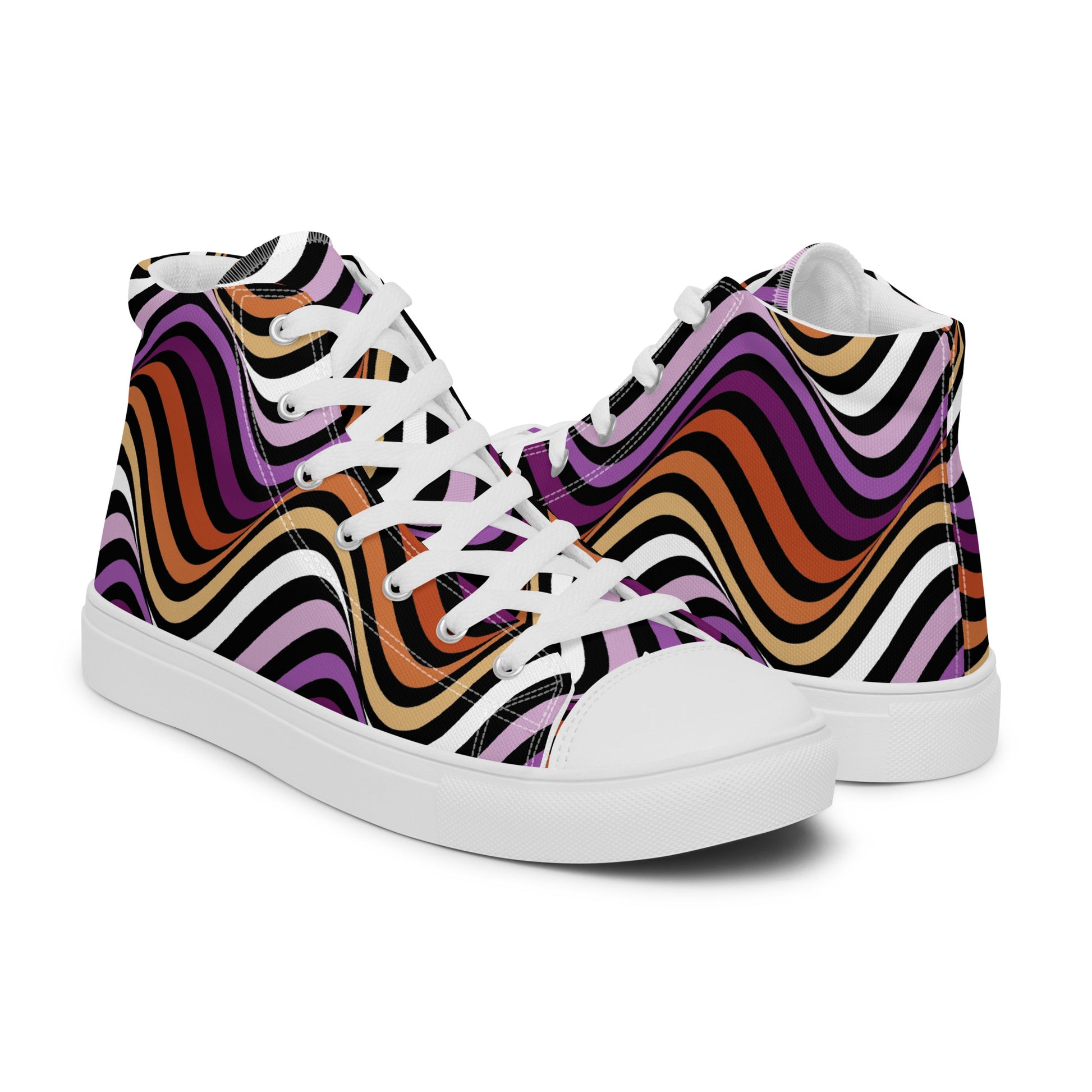 Lesbian Pride Wavey Women’s High Top Canvas Athletic Shoes womens-high-top-canvas-shoes-white-right-657f880a628c5