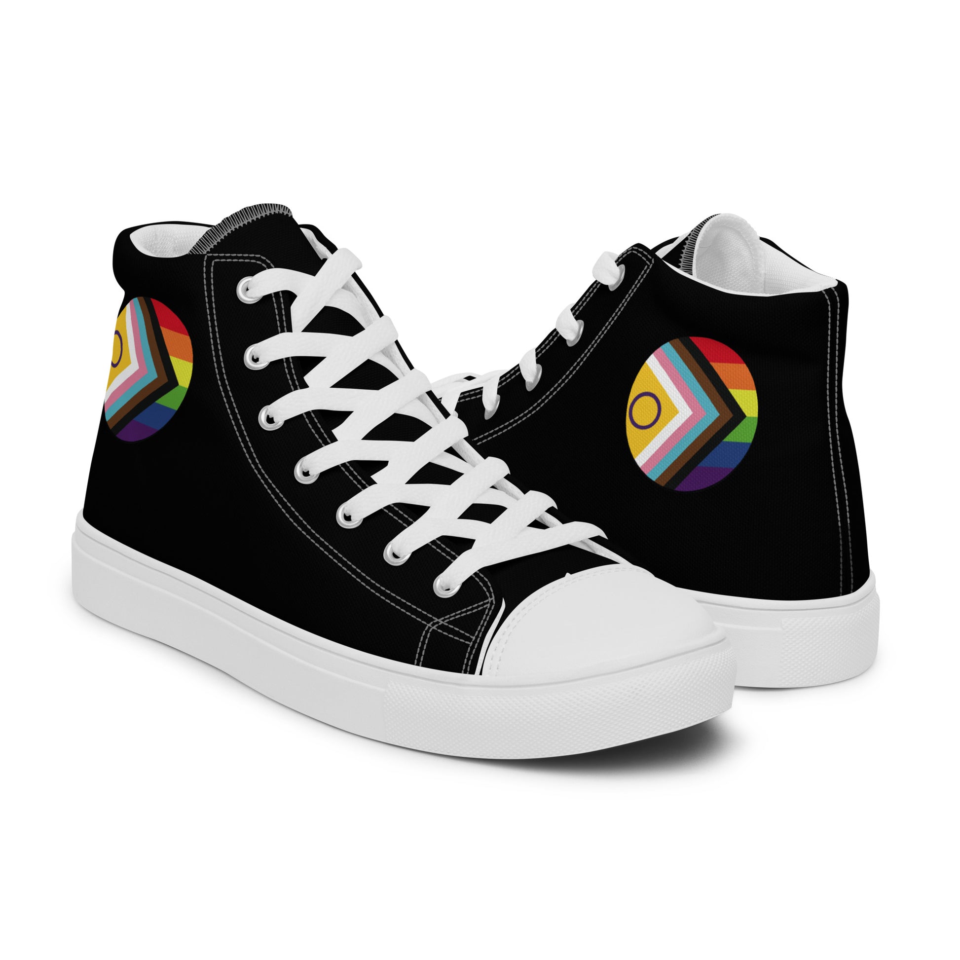 LGBTQ Intersex Progress Pride Women’s High Top Canvas Athletic Shoes womens-high-top-canvas-shoes-white-right-657f978d61643