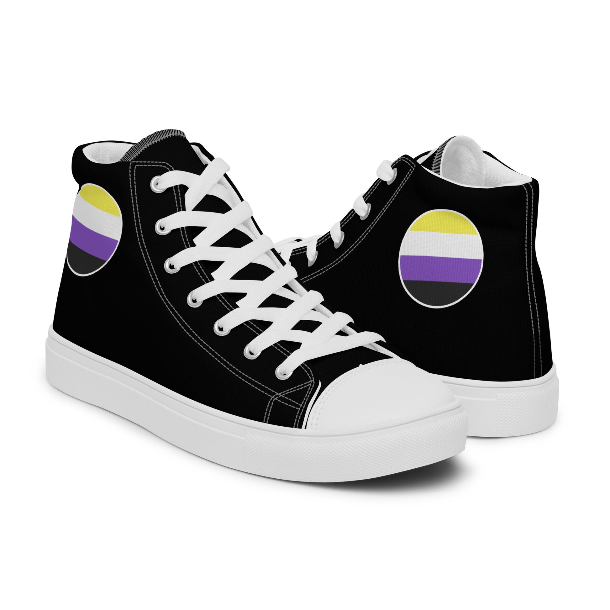 Nonbinary Enby Women’s High Top Canvas Athletic Shoes womens-high-top-canvas-shoes-white-right-657f9ac0731cf