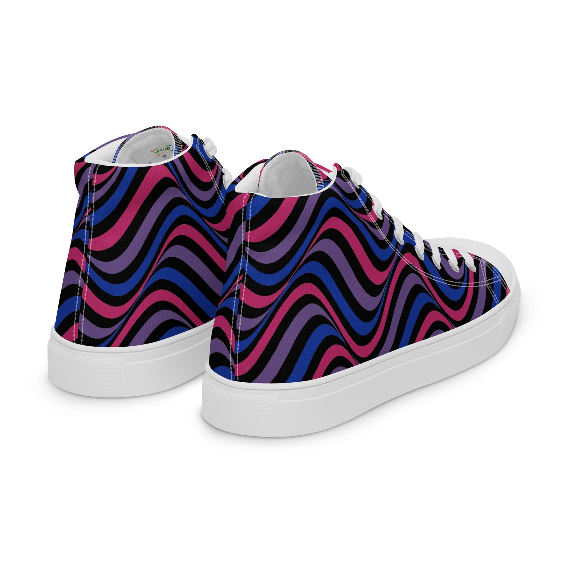 Bisexual Bi Wavey Women’s High Top Canvas Athletic Shoes womens-high-top-canvas-shoes-white-right-back-657e8520751ef