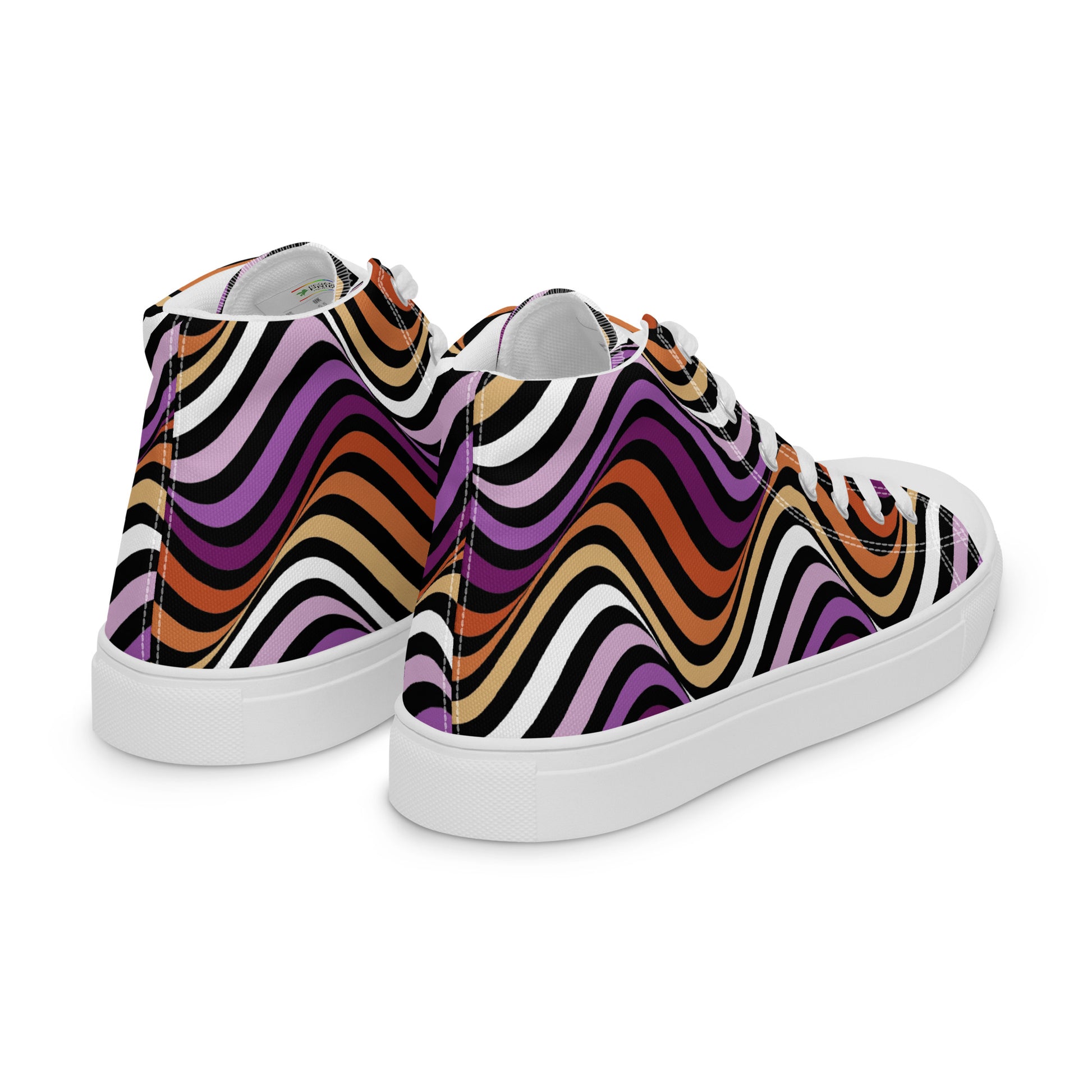 Lesbian Pride Wavey Women’s High Top Canvas Athletic Shoes womens-high-top-canvas-shoes-white-right-back-657f880a62289