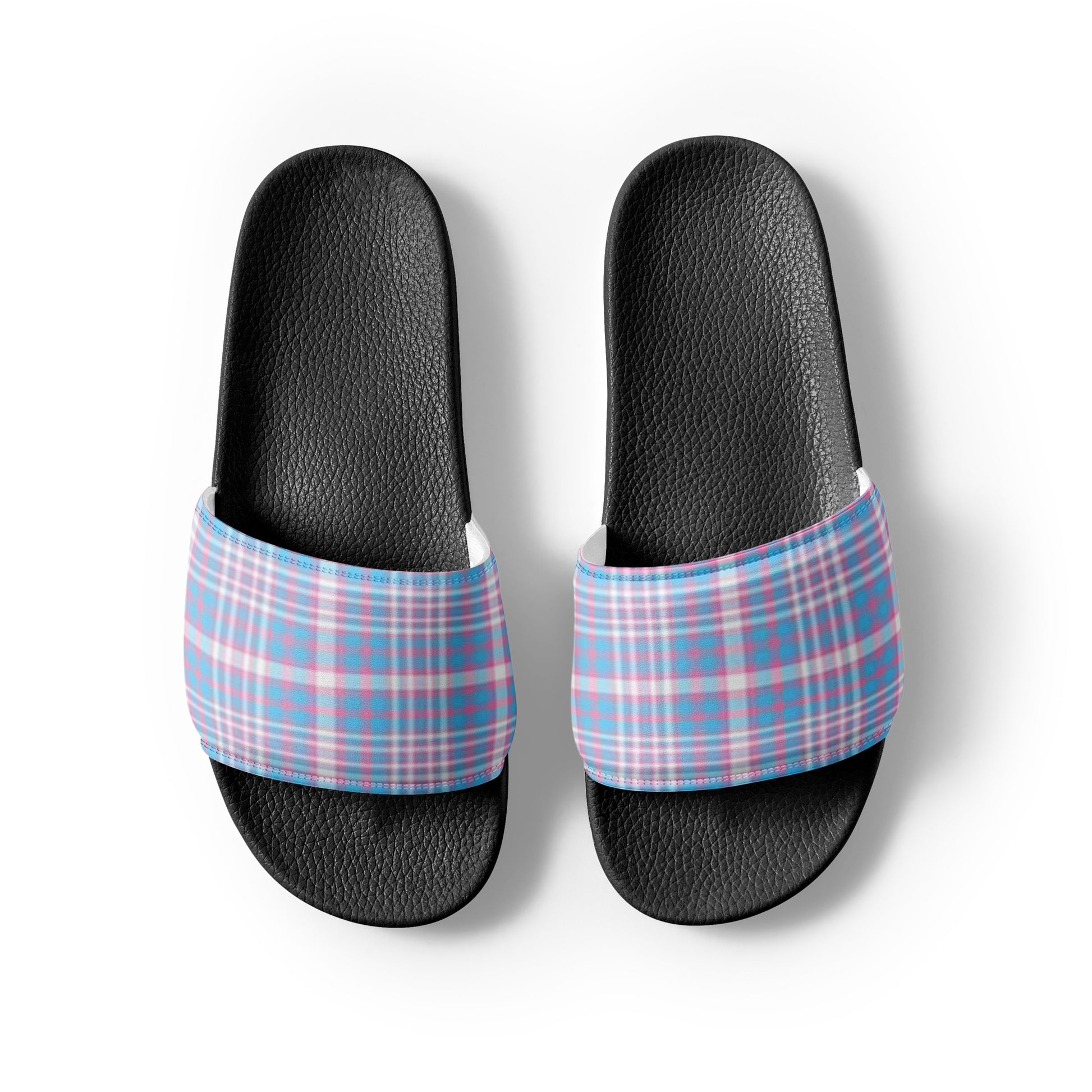 Transgender Trans Pride Women's Size Slides Sandals in Plaid womens-slides-black-front-2-66018d442787d