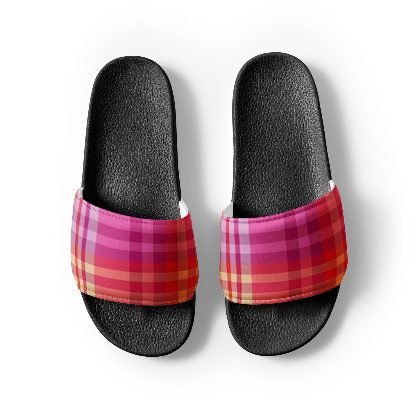 Lesbian Pride Plaid Womens Slides Sandals womens-slides-black-front-2-660b4f5030f33