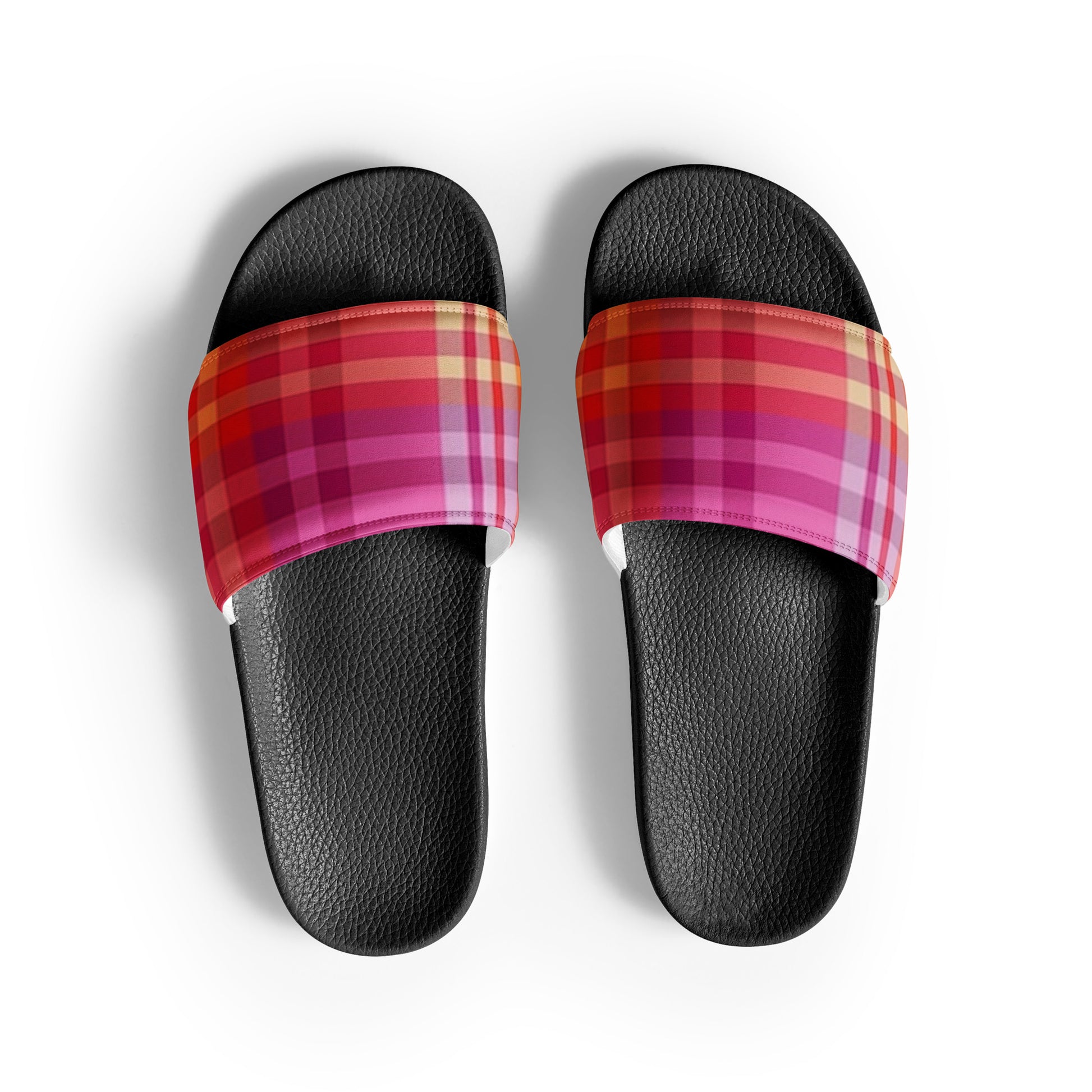 Lesbian Pride Plaid Womens Slides Sandals Black Lesbian womens-slides-black-front-660b4f502f6b3