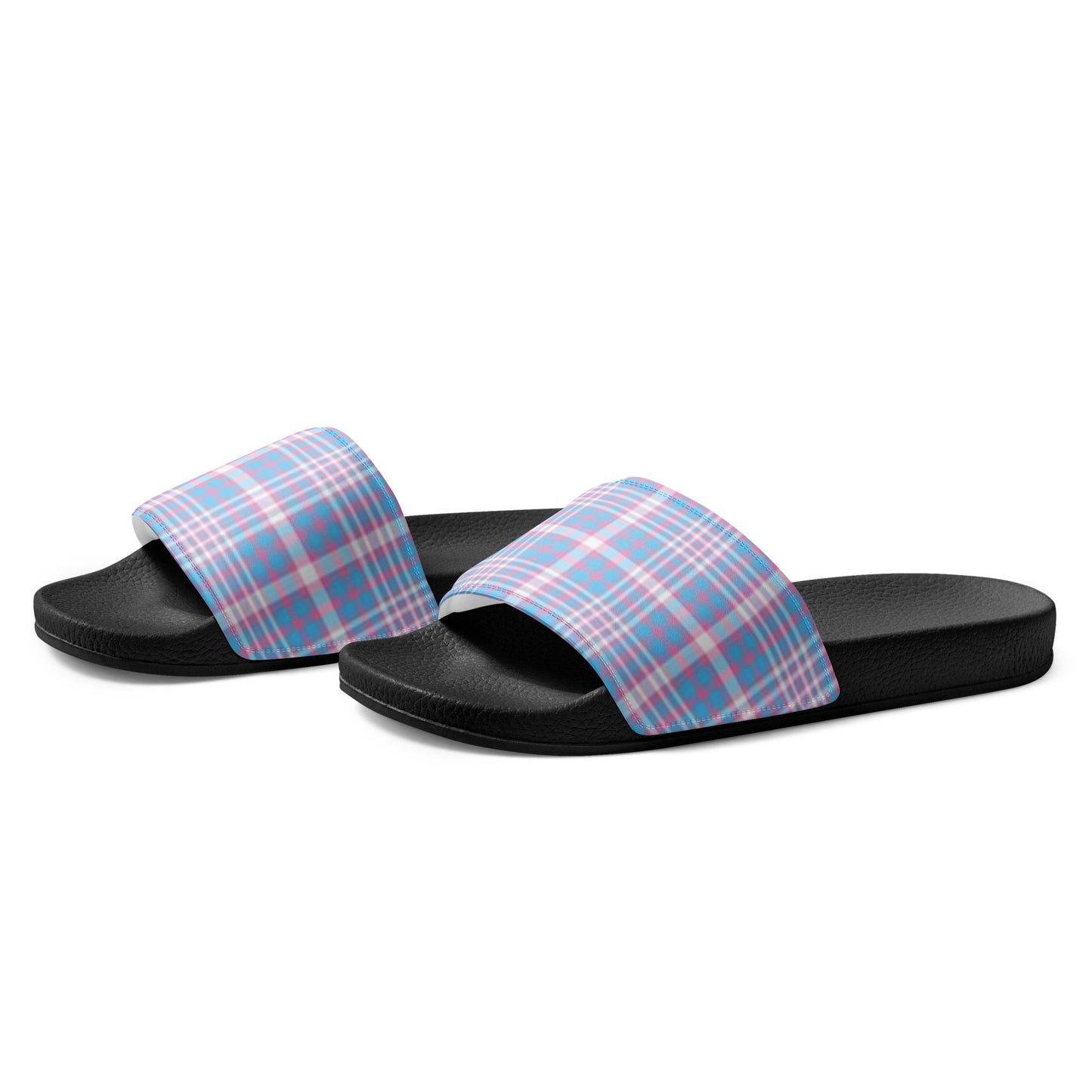 Transgender Trans Pride Women's Size Slides Sandals in Plaid womens-slides-black-left-front-66018d4427958