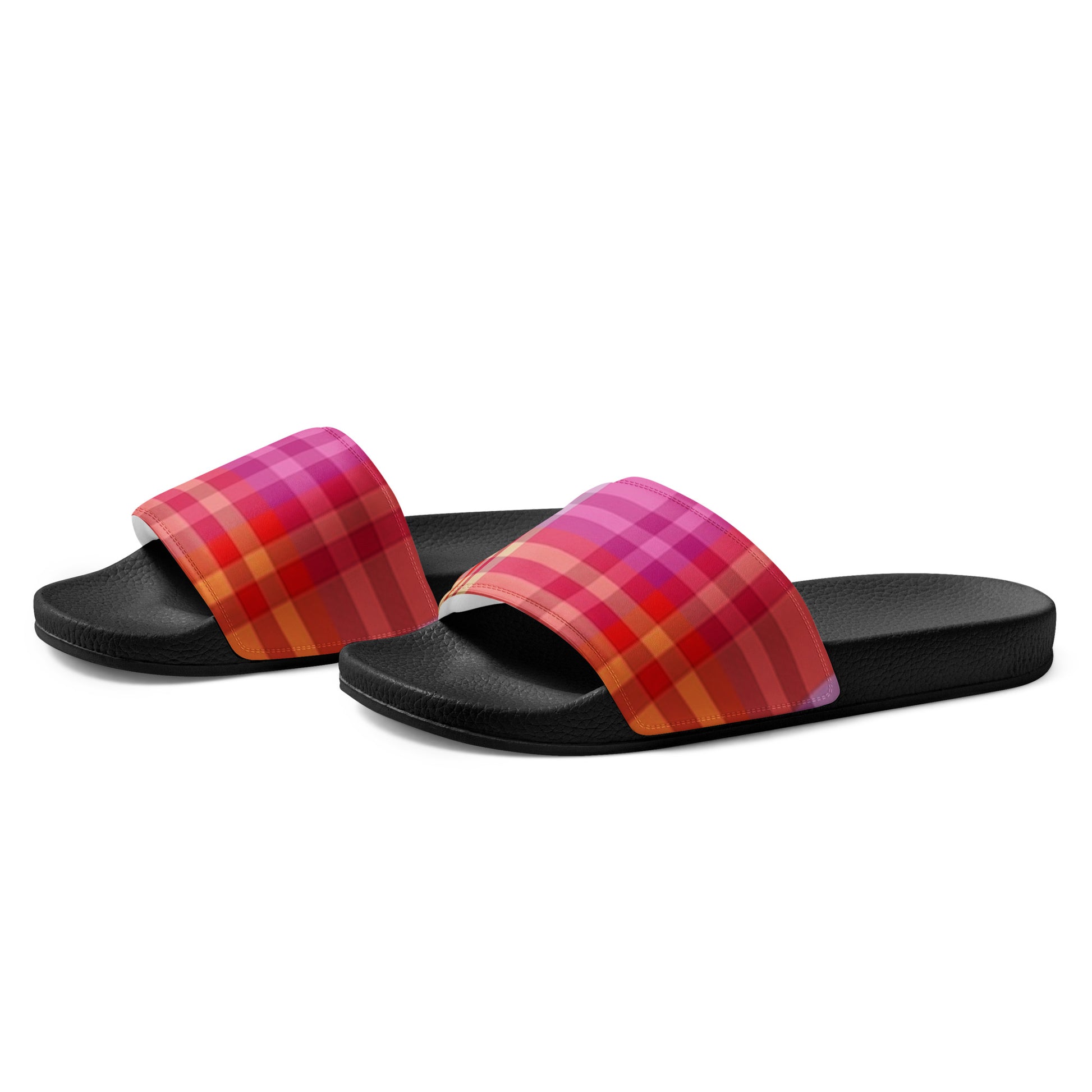 Lesbian Pride Plaid Womens Slides Sandals womens-slides-black-left-front-660b4f5030fad