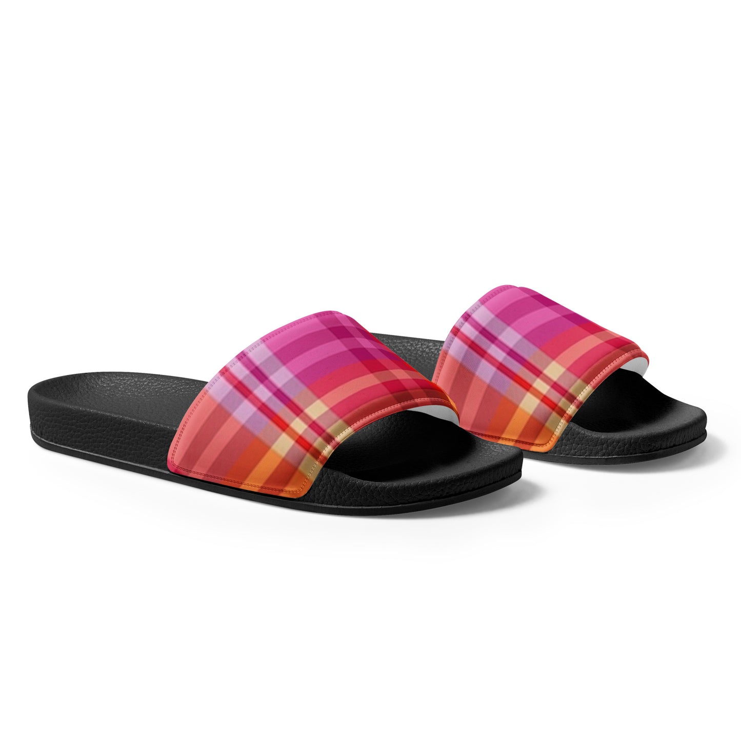 Lesbian Pride Plaid Womens Slides Sandals womens-slides-black-right-front-660b4f5031061