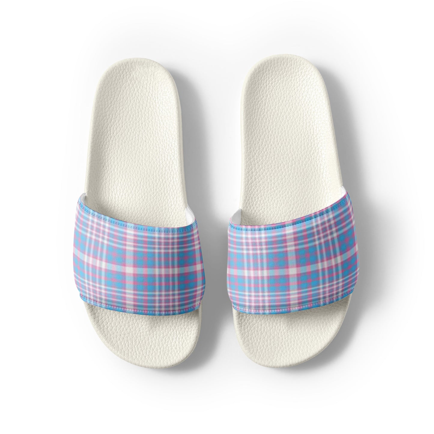 Transgender Trans Pride Women's Size Slides Sandals in Plaid womens-slides-white-front-2-66018d4427c16