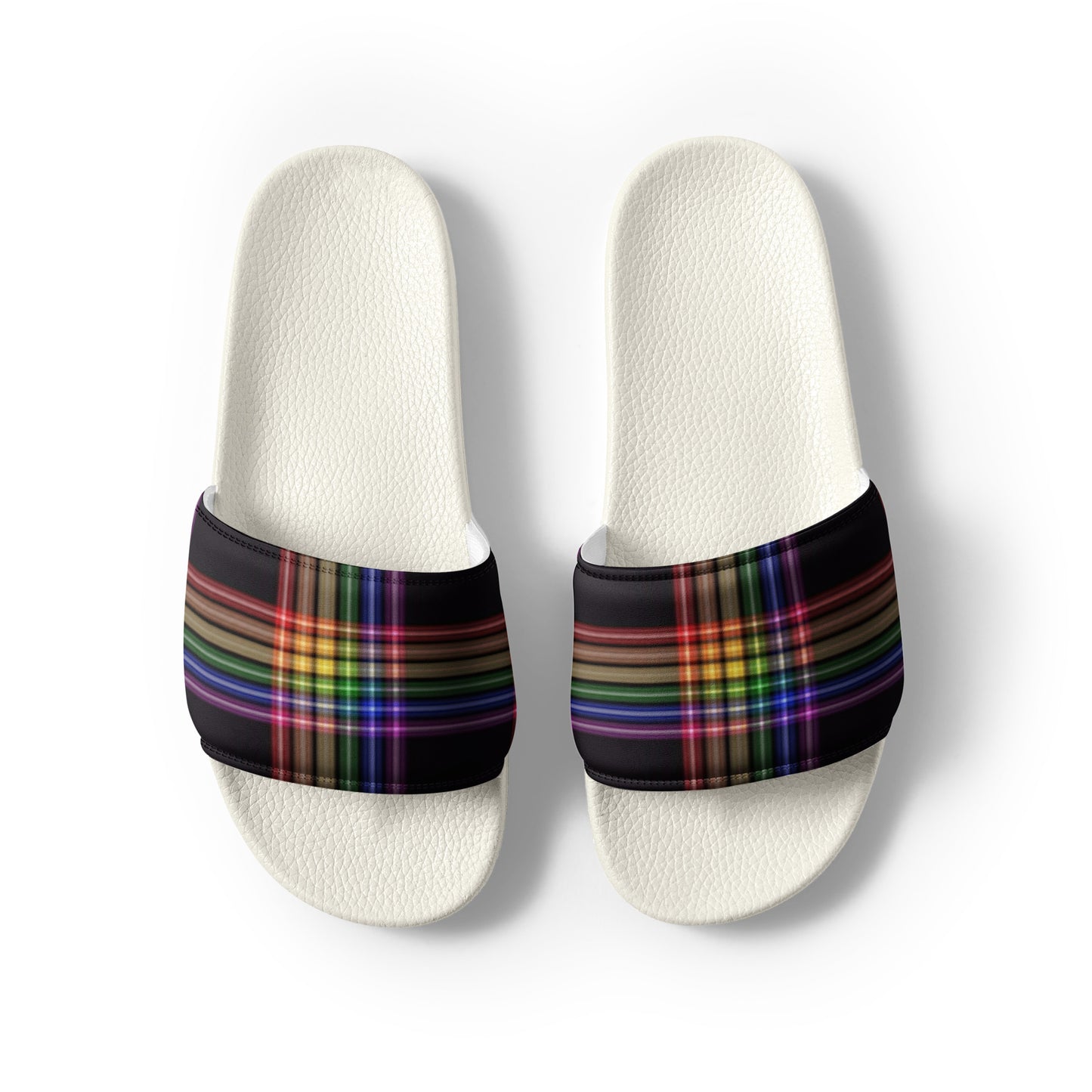 LGBTQ Pride Women's Slides Sandals in Plaid womens-slides-white-front-2-66018fdec284e