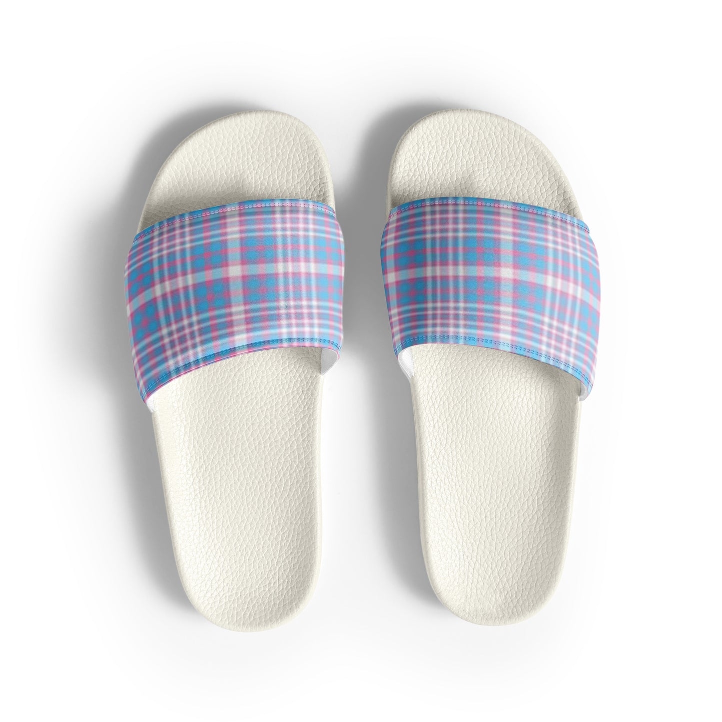 Transgender Trans Pride Women's Size Slides Sandals in Plaid White Transgender womens-slides-white-front-66018d4427ac4