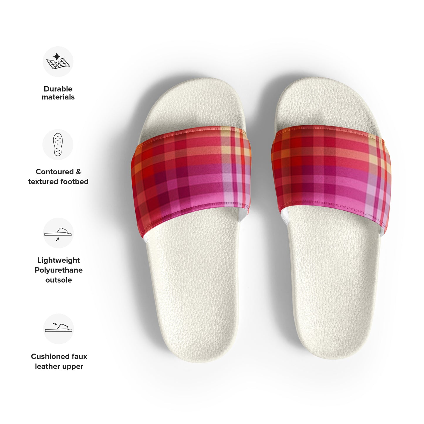 Lesbian Pride Plaid Womens Slides Sandals womens-slides-white-front-660b4f5030c9e