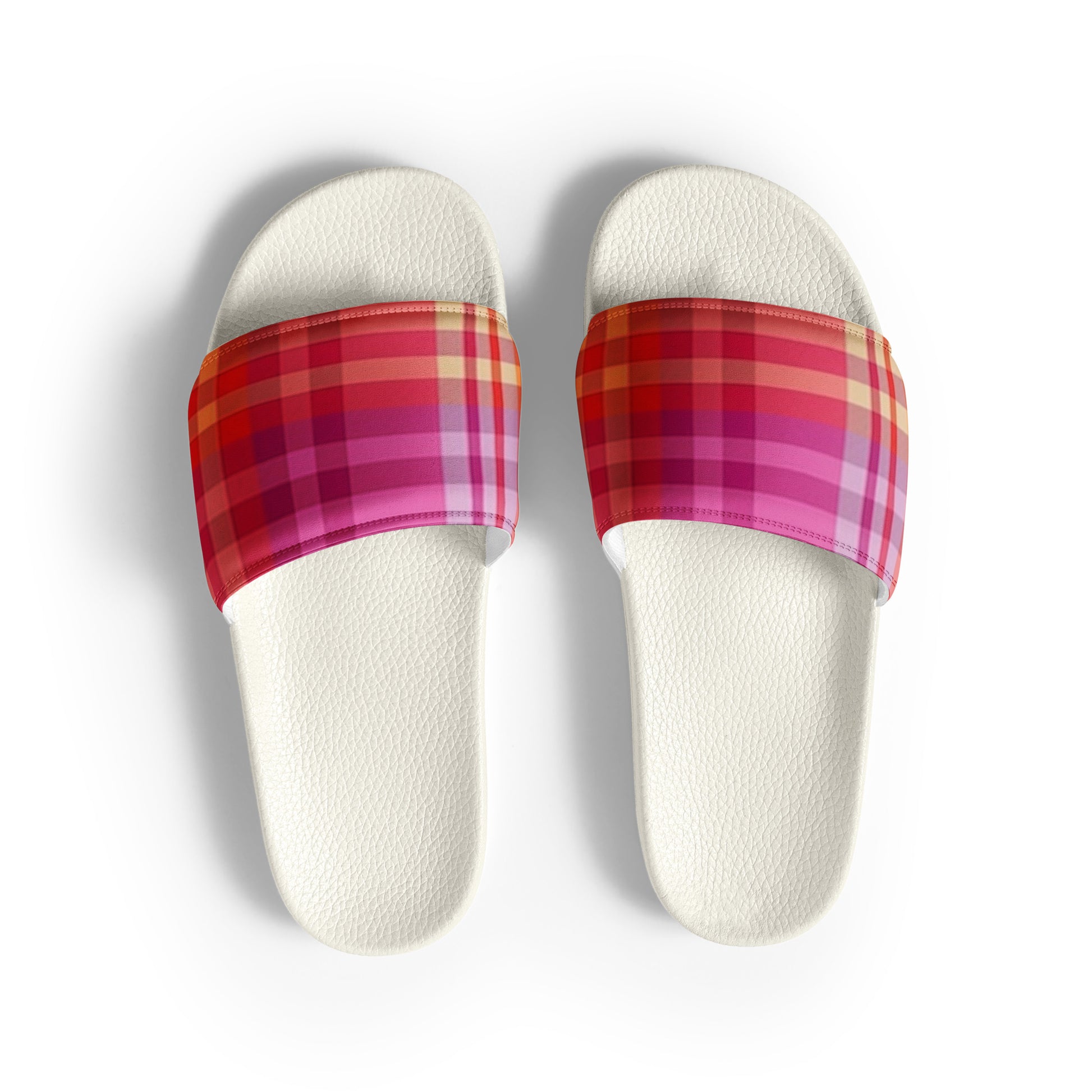 Lesbian Pride Plaid Womens Slides Sandals White Lesbian womens-slides-white-front-660b4f50310fc