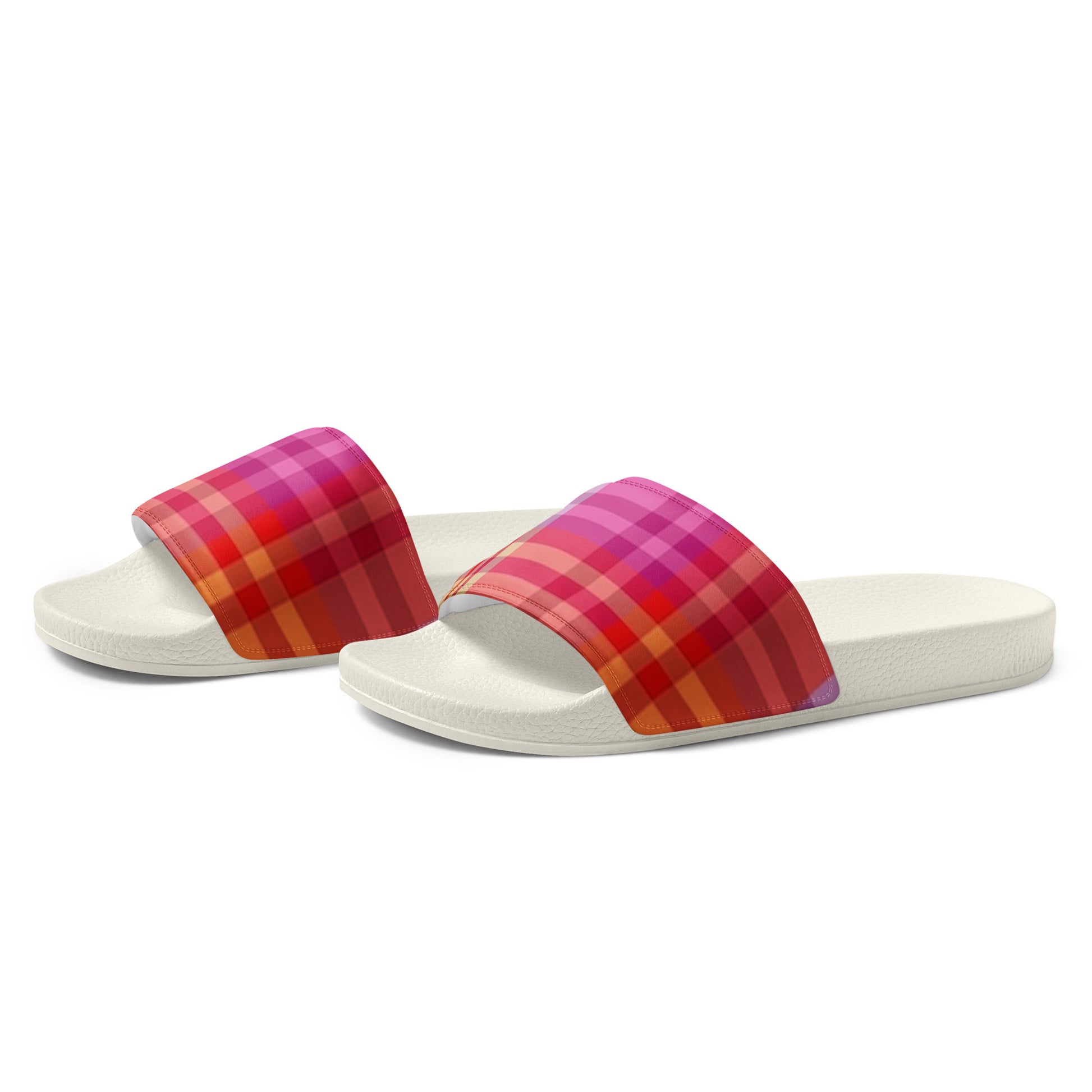 Lesbian Pride Plaid Womens Slides Sandals womens-slides-white-left-front-660b4f50313b8