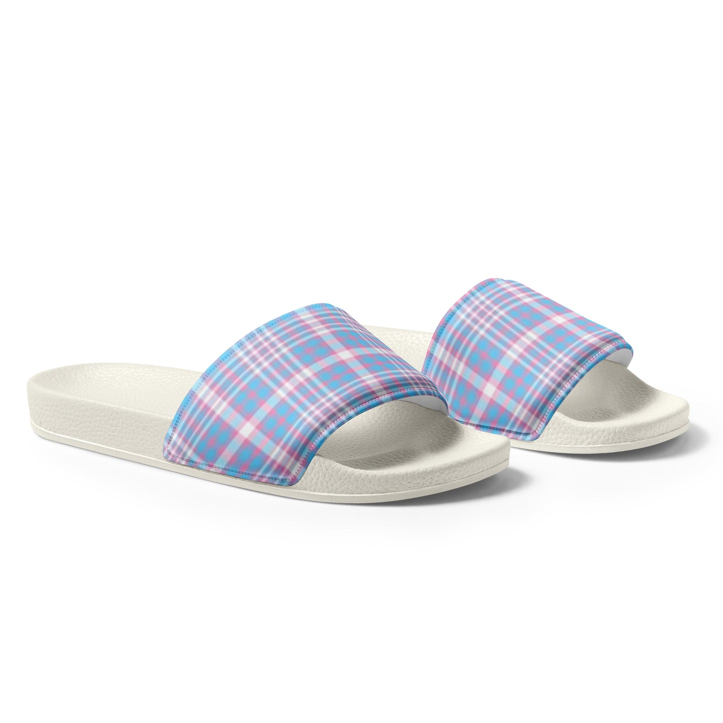 Transgender Trans Pride Women's Size Slides Sandals in Plaid womens-slides-white-right-front-66018d4427ec1