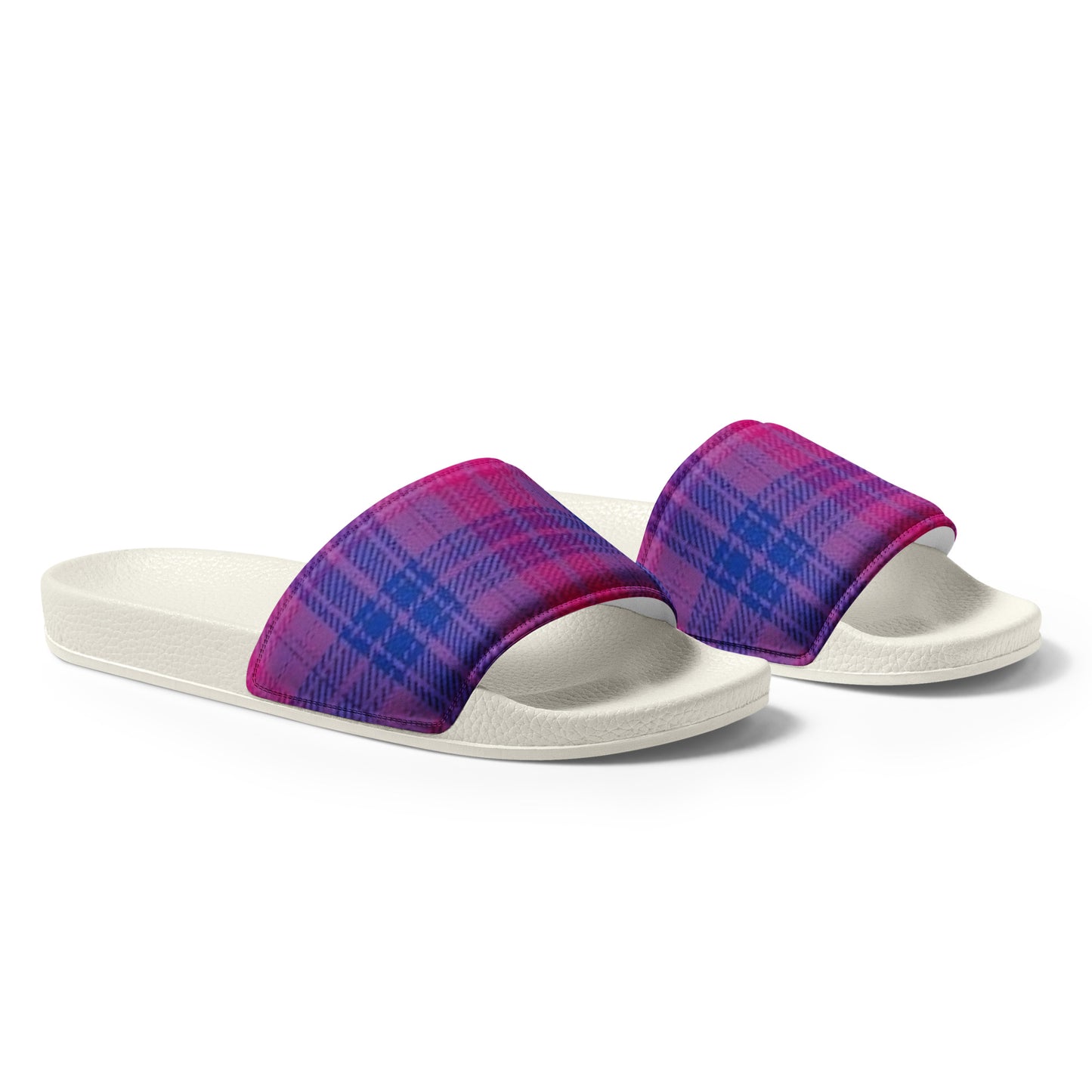 Bisexual Bi Pride Women's Slides Sandals in Plaid womens-slides-white-right-front-6601935305ef6