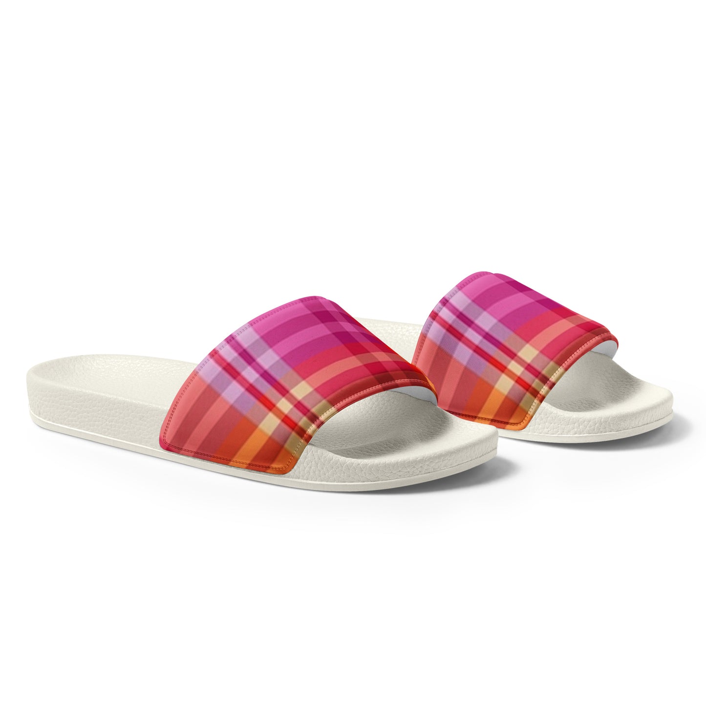 Lesbian Pride Plaid Womens Slides Sandals womens-slides-white-right-front-660b4f5031516