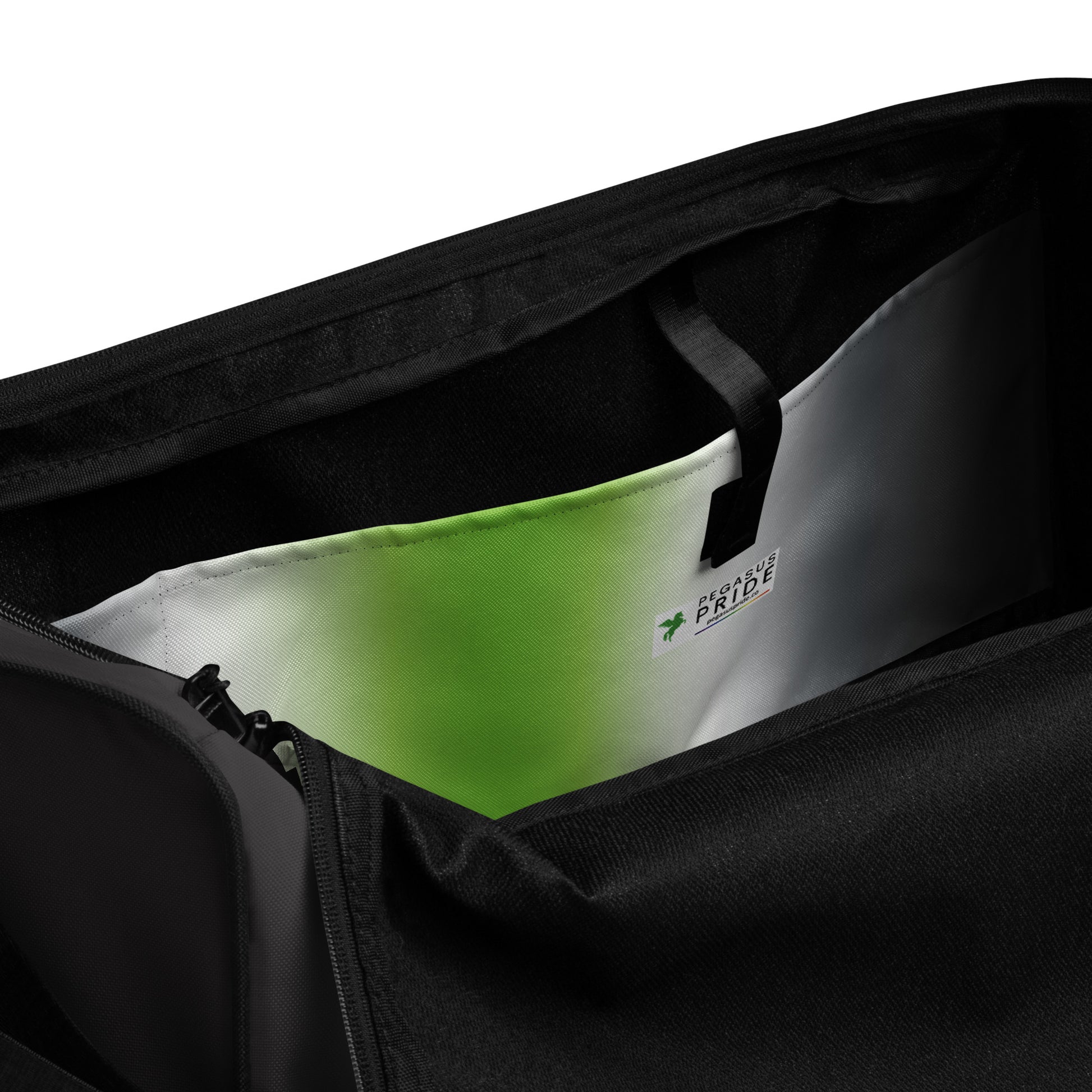Agender Pride Duffel Bag in Ombre agender-pride-weekender-duffel-bag-in-ombre-inside-pocket Duffle Bags